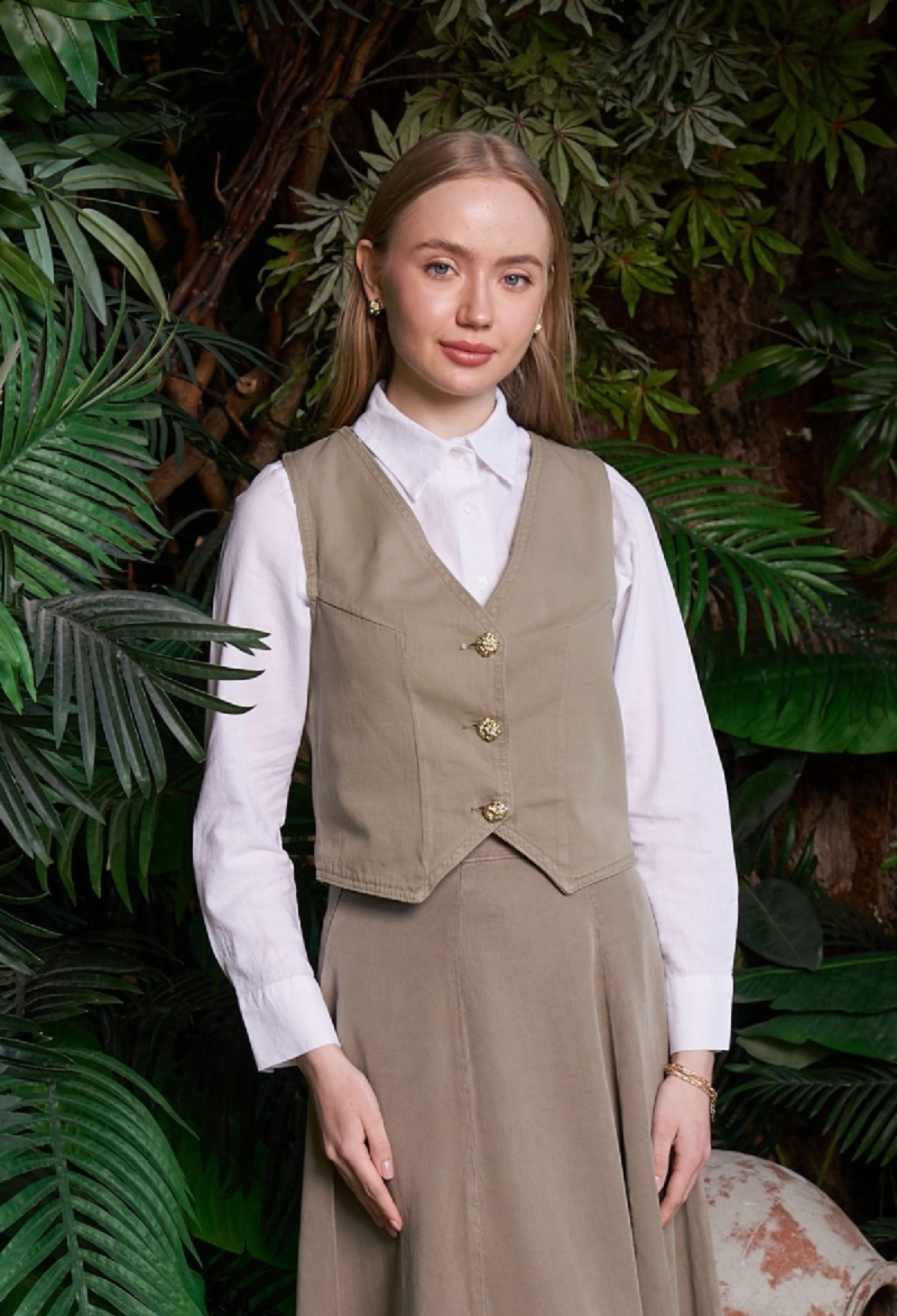 Beige Modest Buttoned Vest With Regular Fit - Brand: XLove - Women & Kids, Baby Clothes Wholesale - TheBS Women