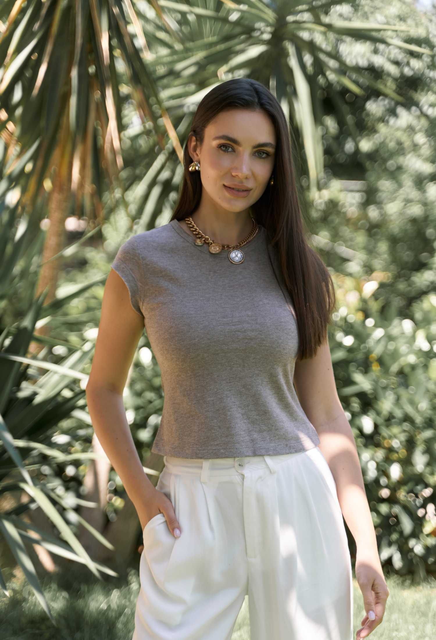 Grey Casual Elegant Tshirt With Cap Sleeves - Brand: Mai Collection - Women & Kids, Baby Clothes Wholesale - TheBS Women