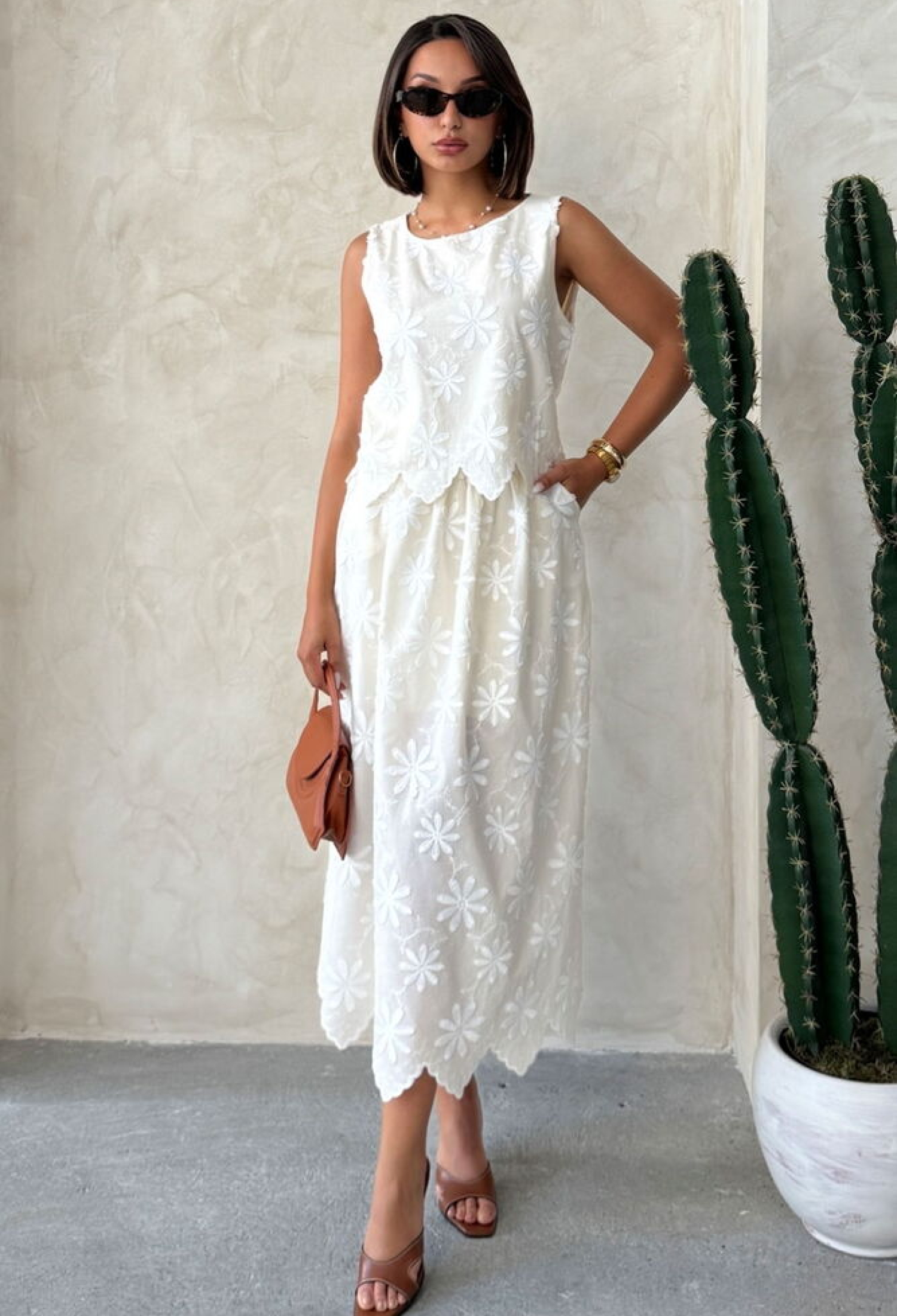 White Floral A-Line Midi Skirt - Brand: Topshow - Women & Kids, Baby Clothes Wholesale - TheBS Women