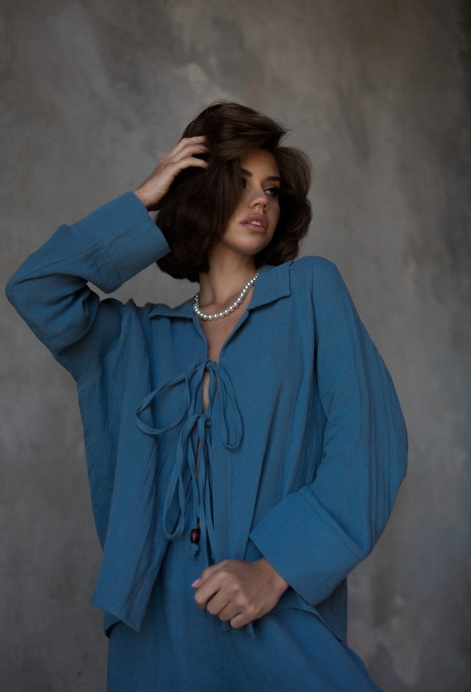 Blue Elegant Casual Set With Palazzo Pants - Brand: Mai Collection - Women & Kids, Baby Clothes Wholesale - TheBS Women