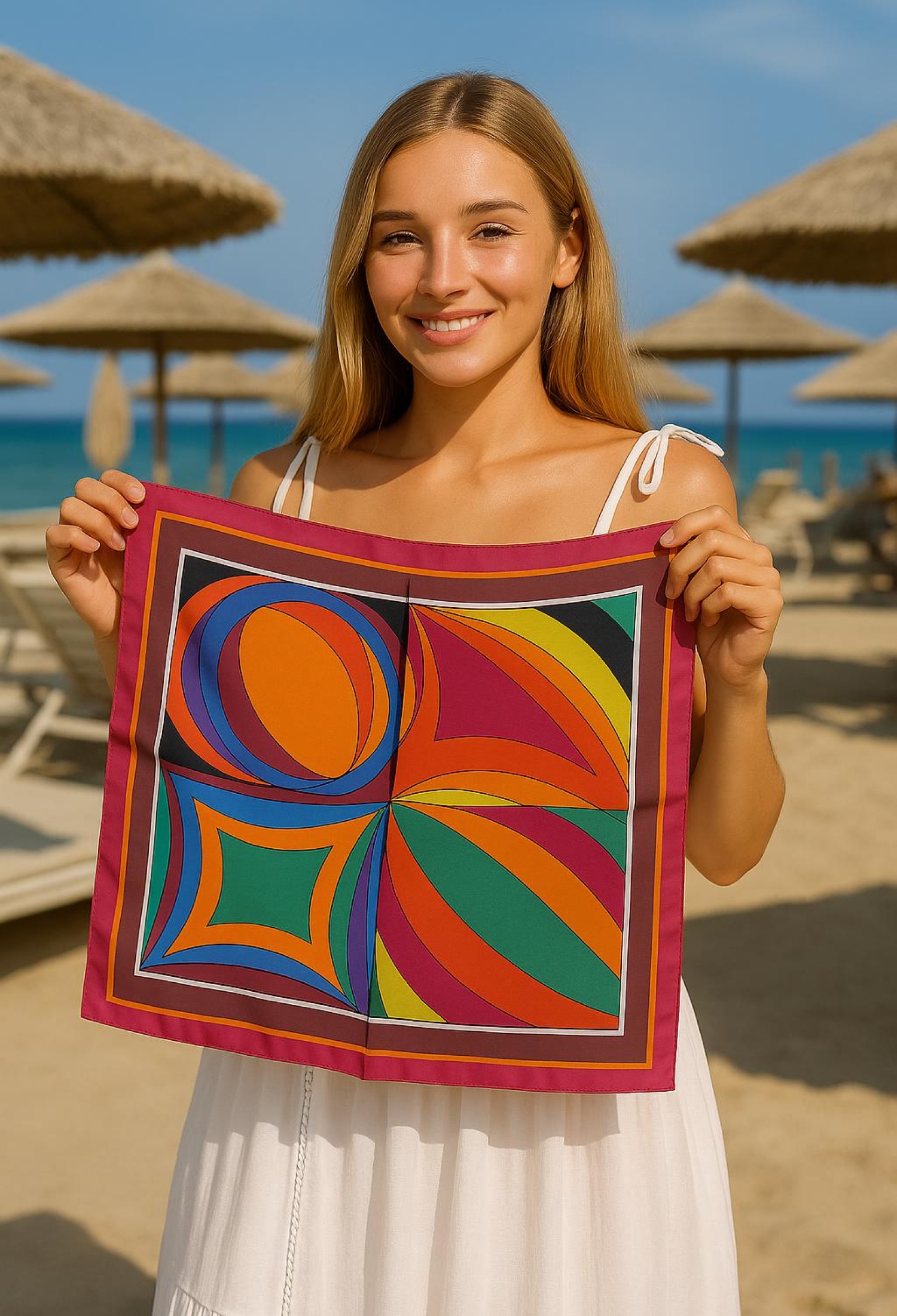 Fuchsia Shawl With Color Block Geometric Design - Brand: Axesoire - Women & Kids, Baby Clothes Wholesale - TheBS Women