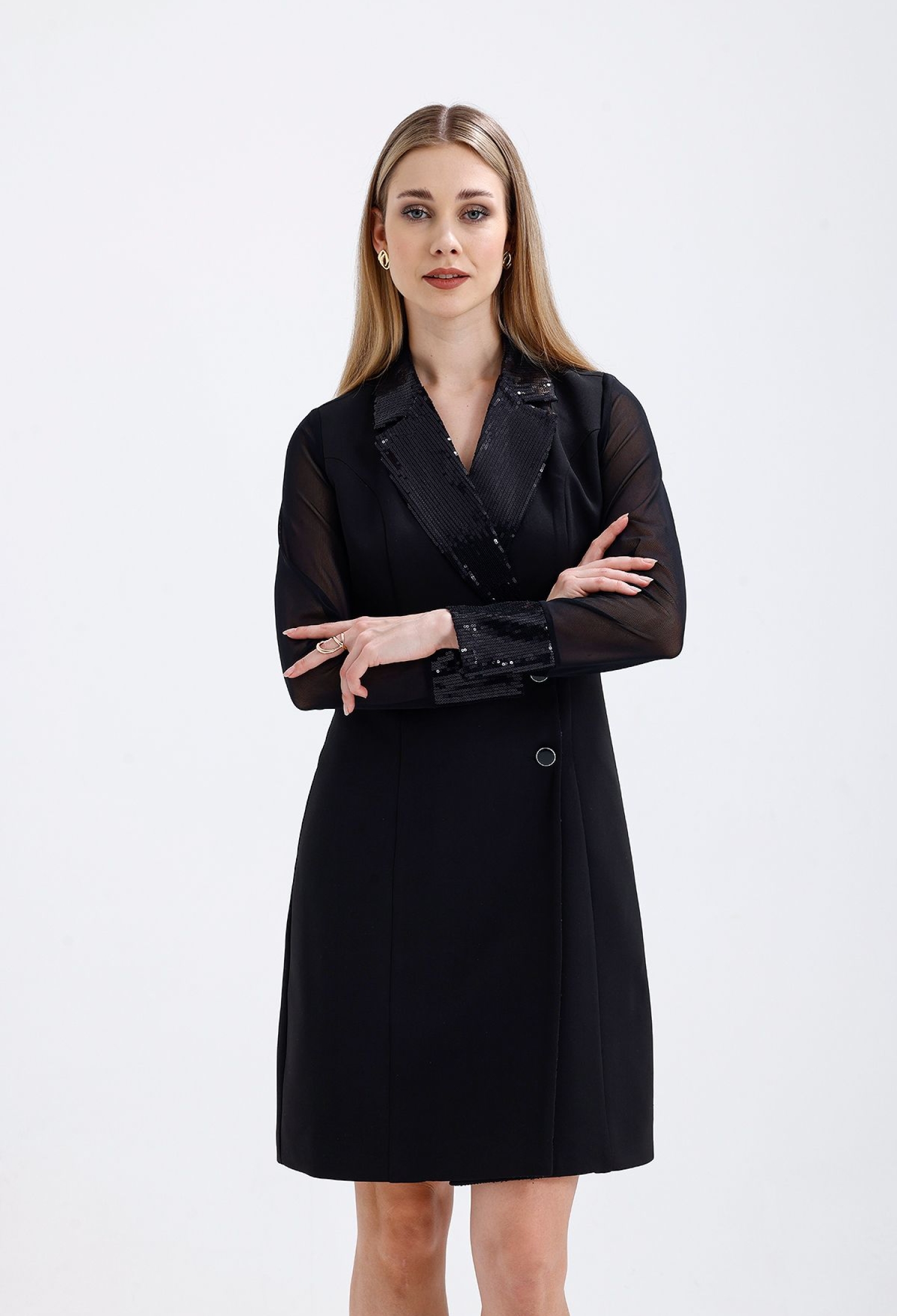 Black Elegant Blazer Dress With Sequined Detail - Brand: SENSE - Women & Kids, Baby Clothes Wholesale - TheBS Women