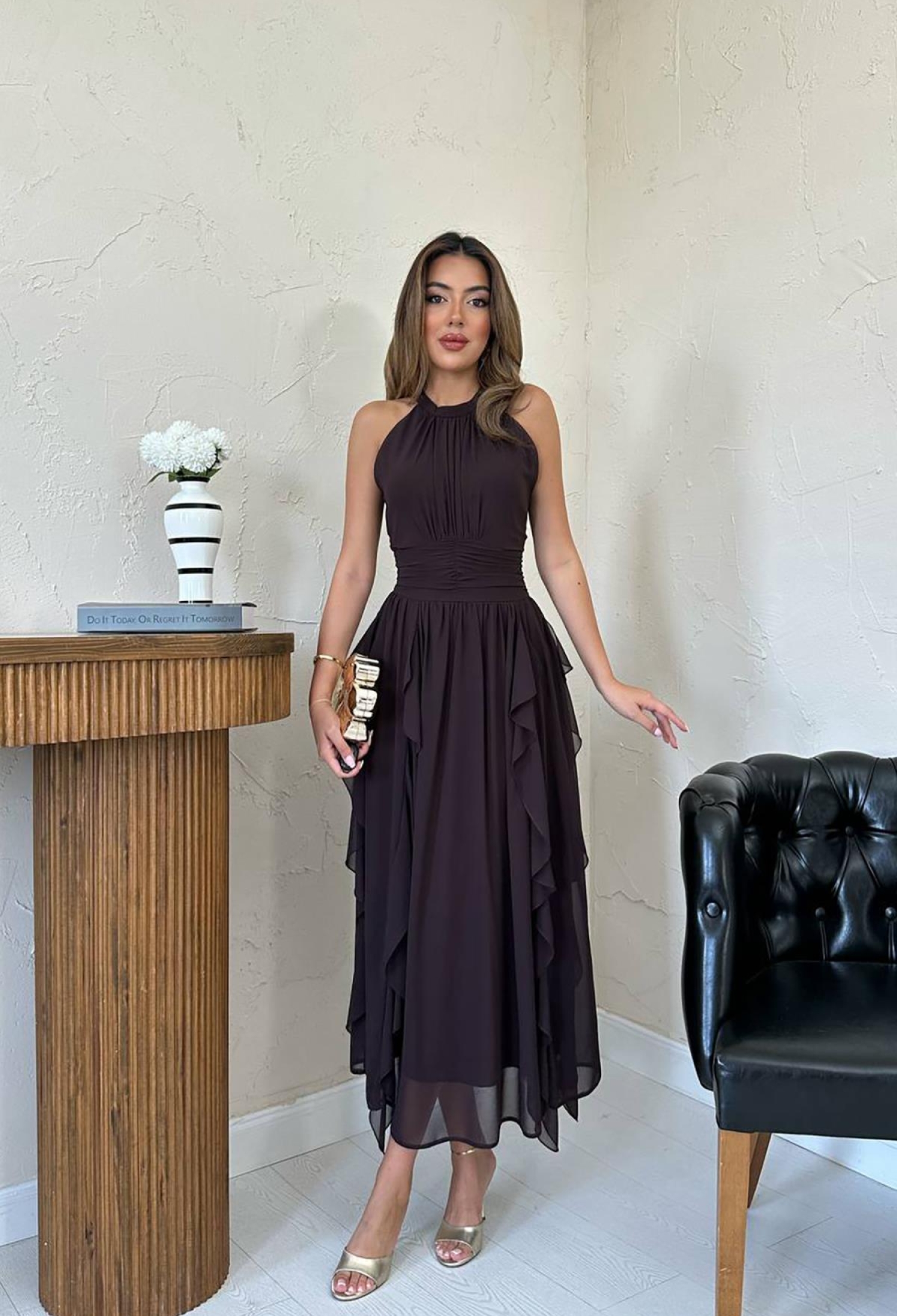 Elegant Black A-Line Halter Neck Dress - Brand: Elisa - Women & Kids, Baby Clothes Wholesale - TheBS Women