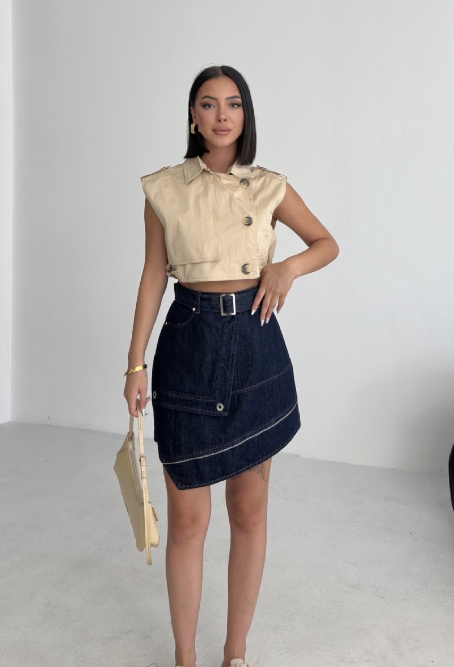 Blue Asymmetrical Mini Skirt With Buttoned Closure - Brand: XLove - Women & Kids, Baby Clothes Wholesale - TheBS Women