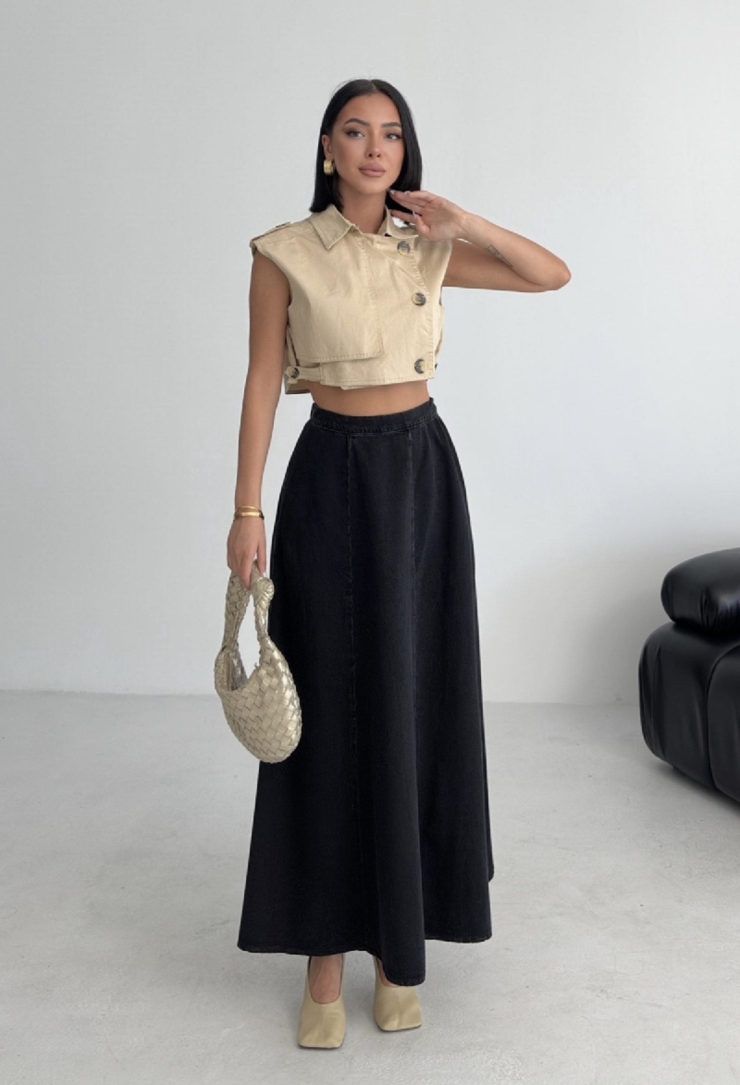 Black Flared Maxi Skirt With Mid Waist Pull On Closure - Brand: XLove - Women & Kids, Baby Clothes Wholesale - TheBS Women
