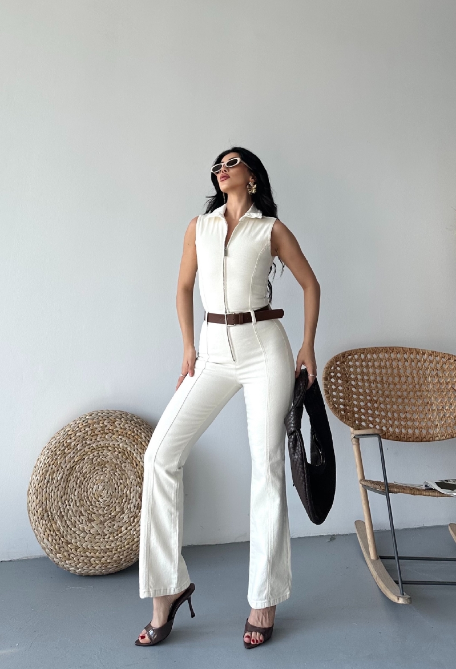 Beige Tailored Slim Fit Jumpsuit With Cap Sleeves - Brand: XLove - Women & Kids, Baby Clothes Wholesale - TheBS Women