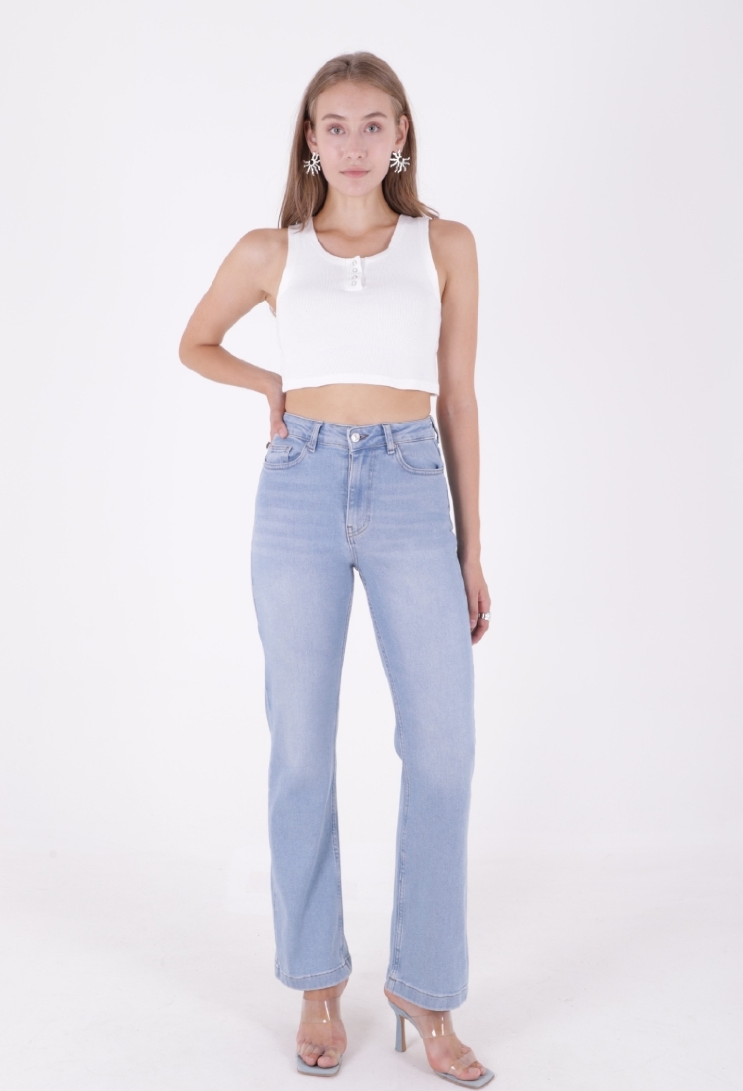 Stitched Wide Leg Relax Jeans - Light - Brand: XLove - Women & Kids, Baby Clothes Wholesale - TheBS Women