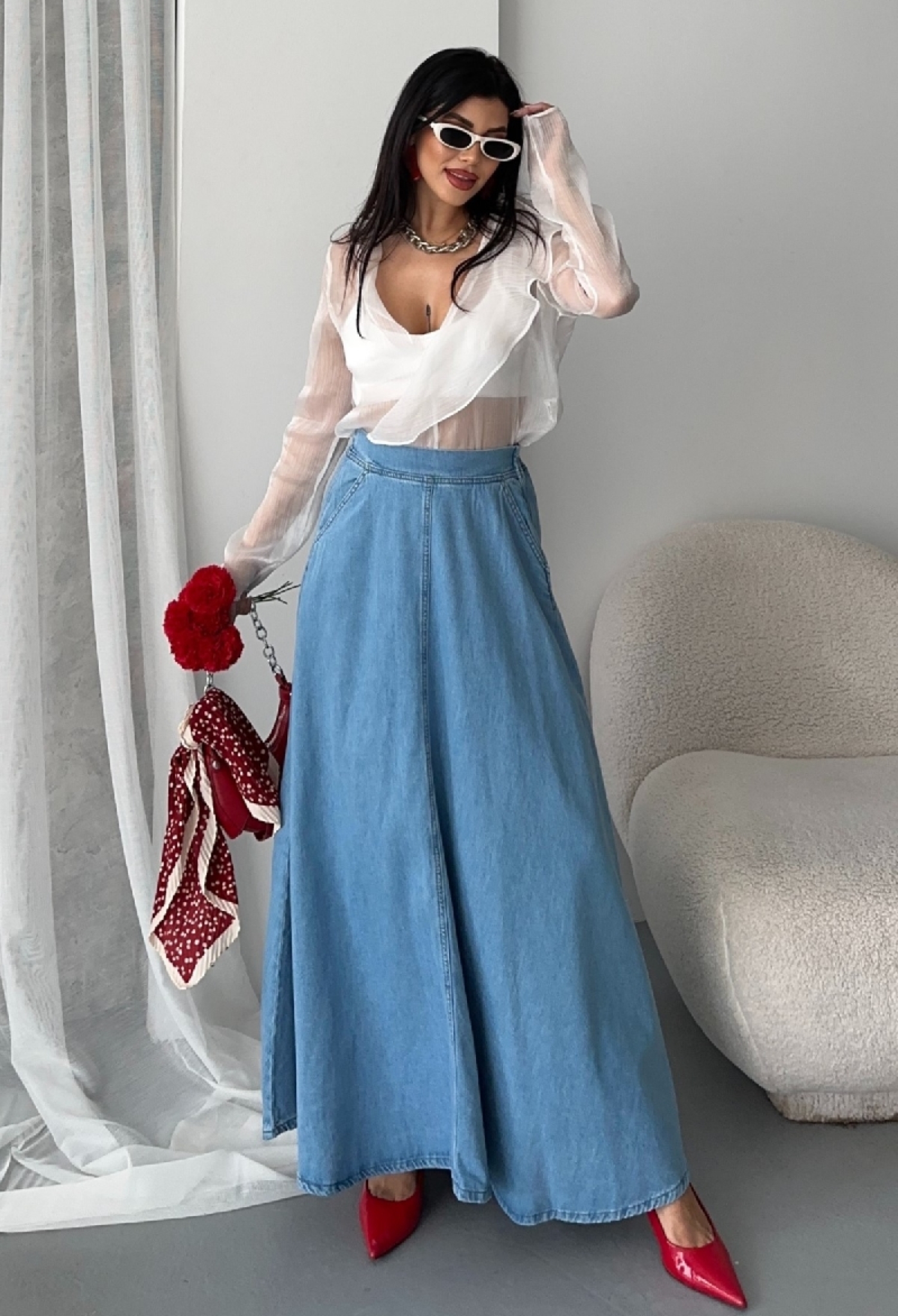 A-Line Maxi Skirt With High Waist And Slant Pocket - Brand: XLove - Women & Kids, Baby Clothes Wholesale - TheBS Women