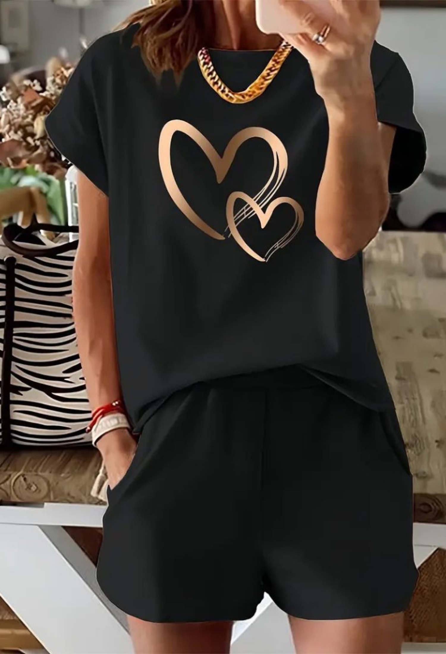 Black Casual Sport Set With Hearts - Athletic Shorts - Brand: Janes - Women & Kids, Baby Clothes Wholesale - TheBS Women