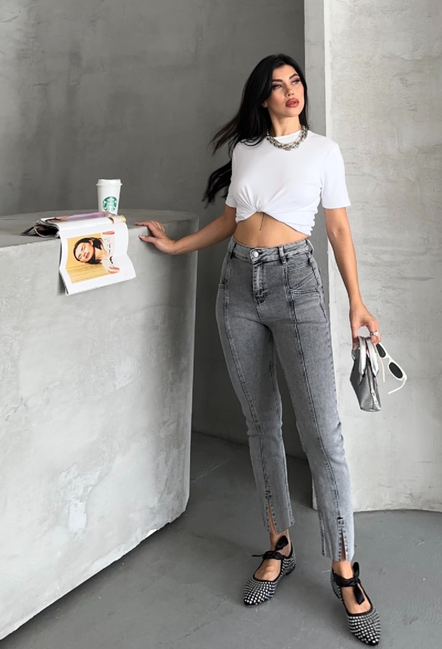 Split Front Slit Seamless Leg Trousers - Gray - Brand: XLove - Women & Kids, Baby Clothes Wholesale - TheBS Women