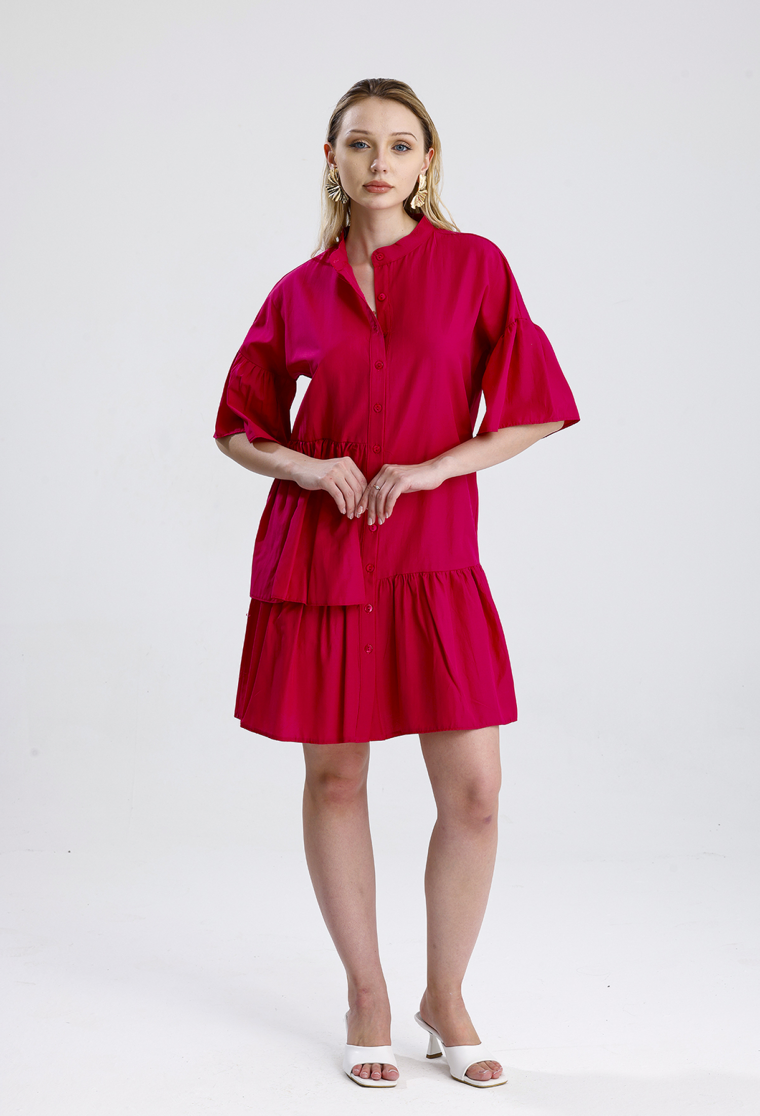 Casual Mini Shirt Dress With Ruffle Sleeves - Brand: SENSE - Women & Kids, Baby Clothes Wholesale - TheBS Women