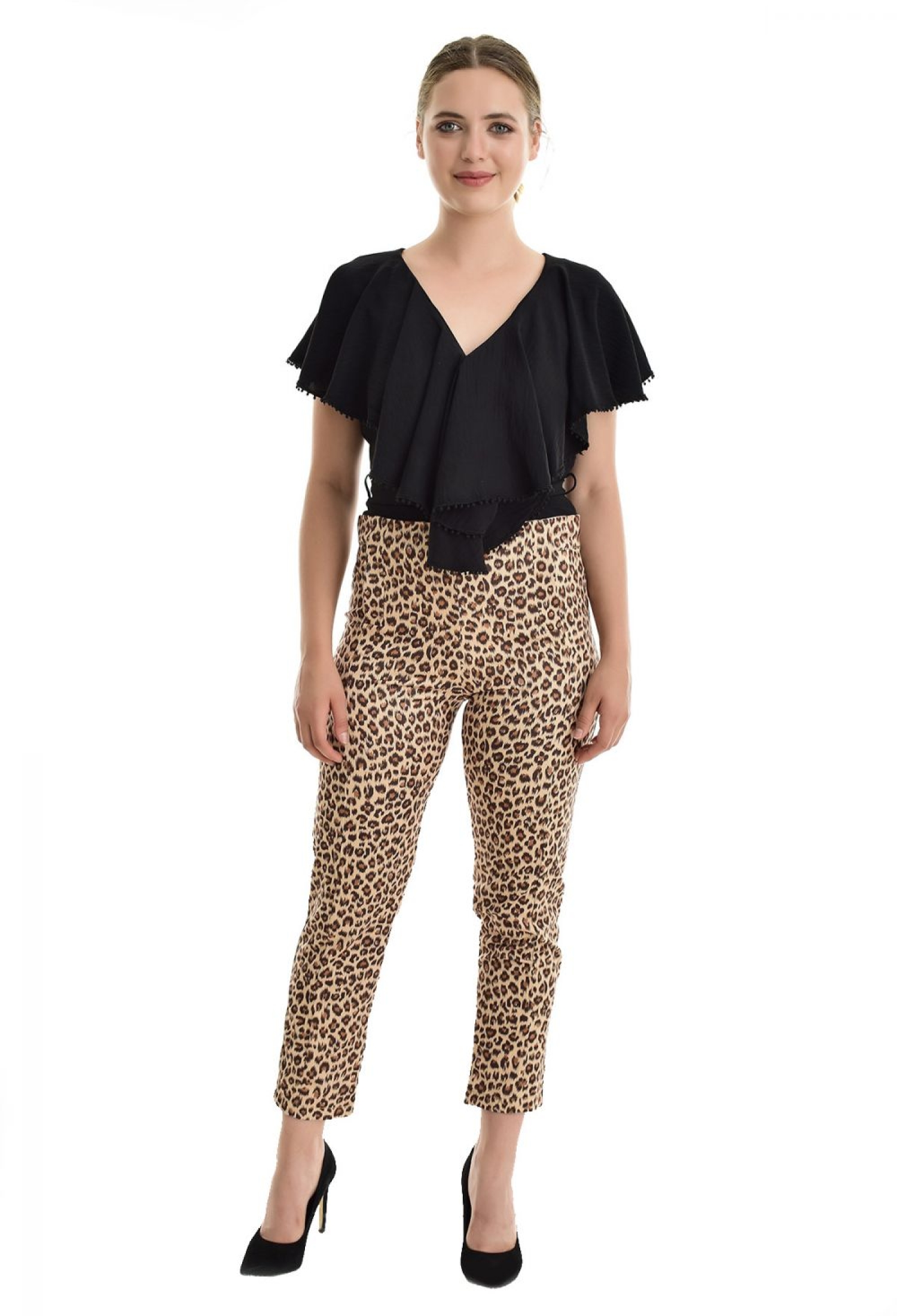 Beige Leopard Print High Waist Cigarette Pants - Brand: SENSE - Women & Kids, Baby Clothes Wholesale - TheBS Women