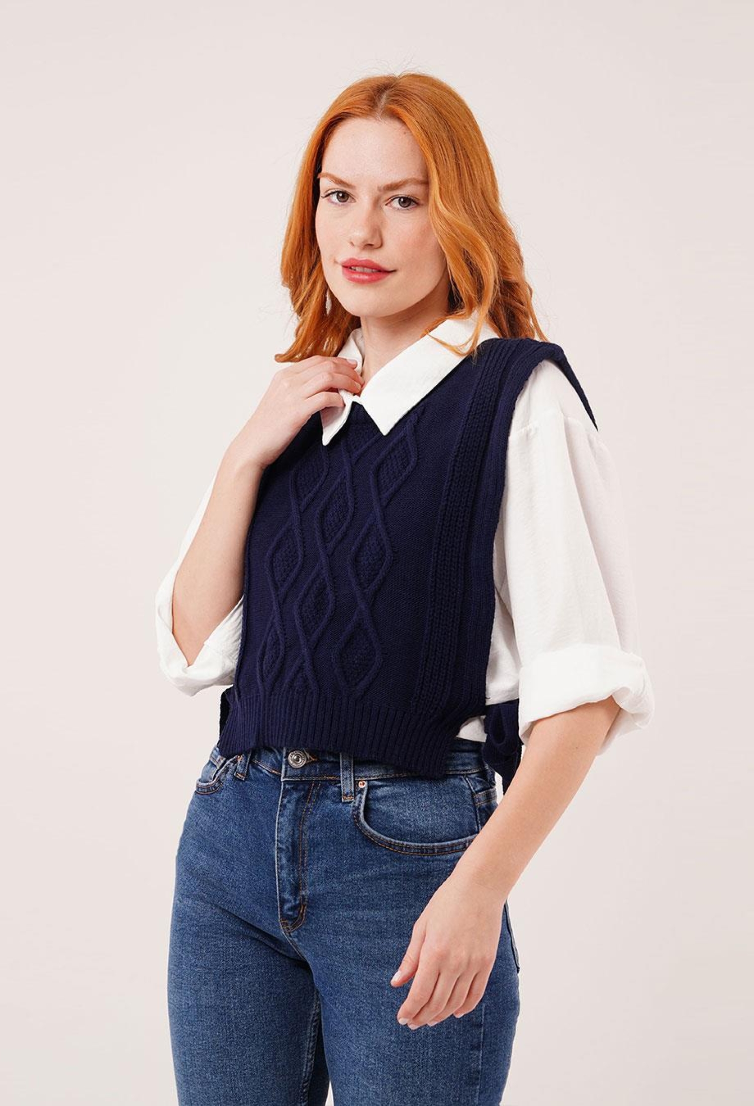 Sleeveless V-Neck Crop Sweater - Brand: Lustrin - Women & Kids, Baby Clothes Wholesale - TheBS Women