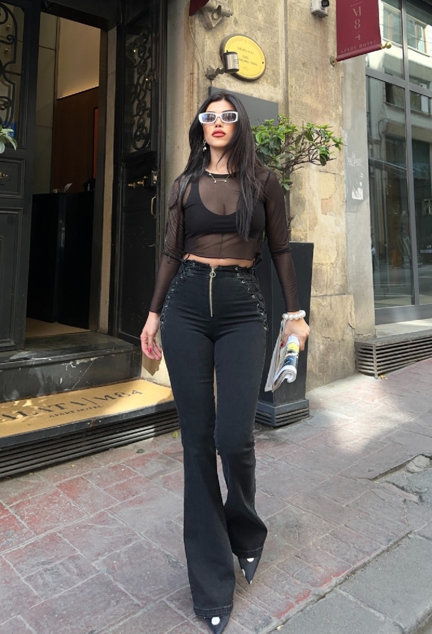 Black Mom Jeans With Flare Leg - High WaistZip Up - Brand: XLove - Women & Kids, Baby Clothes Wholesale - TheBS Women