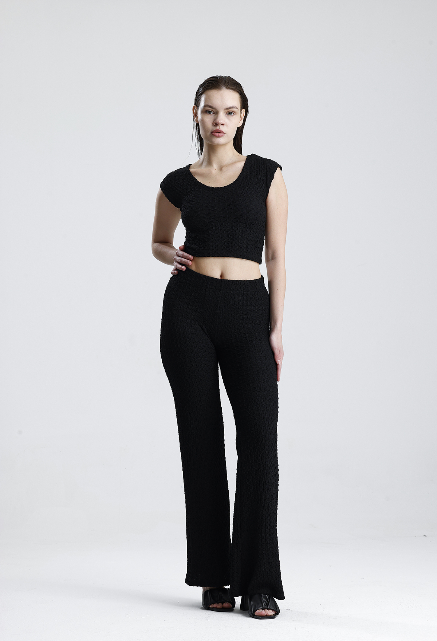 Black Palazzo Pants With Flare Leg And Mid Waist - Brand: SENSE - Women & Kids, Baby Clothes Wholesale - TheBS Women
