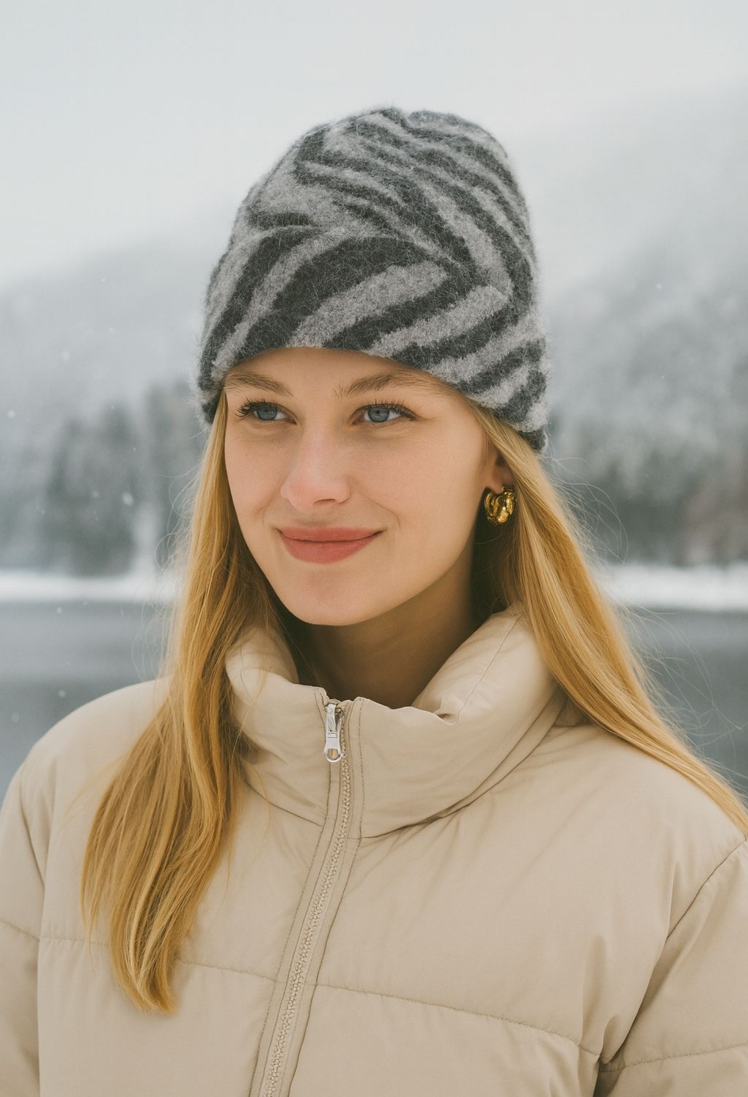 Grey Zebra Print Beret - Casual Vintage Streetwear Style - Brand: Axesoire - Women & Kids, Baby Clothes Wholesale - TheBS Women