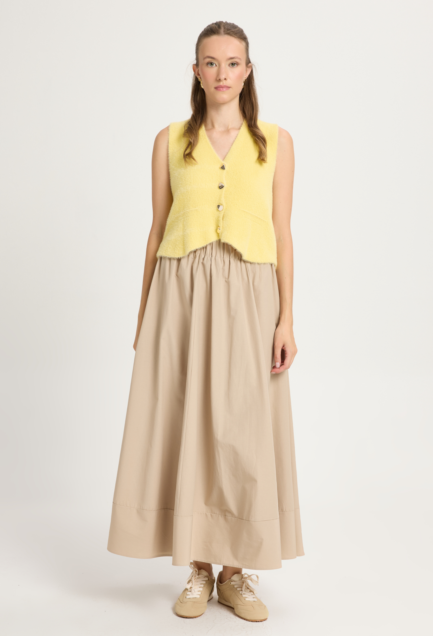 Beige High Waist Flared Maxi Skirt - Brand: First Angels - Women & Kids, Baby Clothes Wholesale - TheBS Women