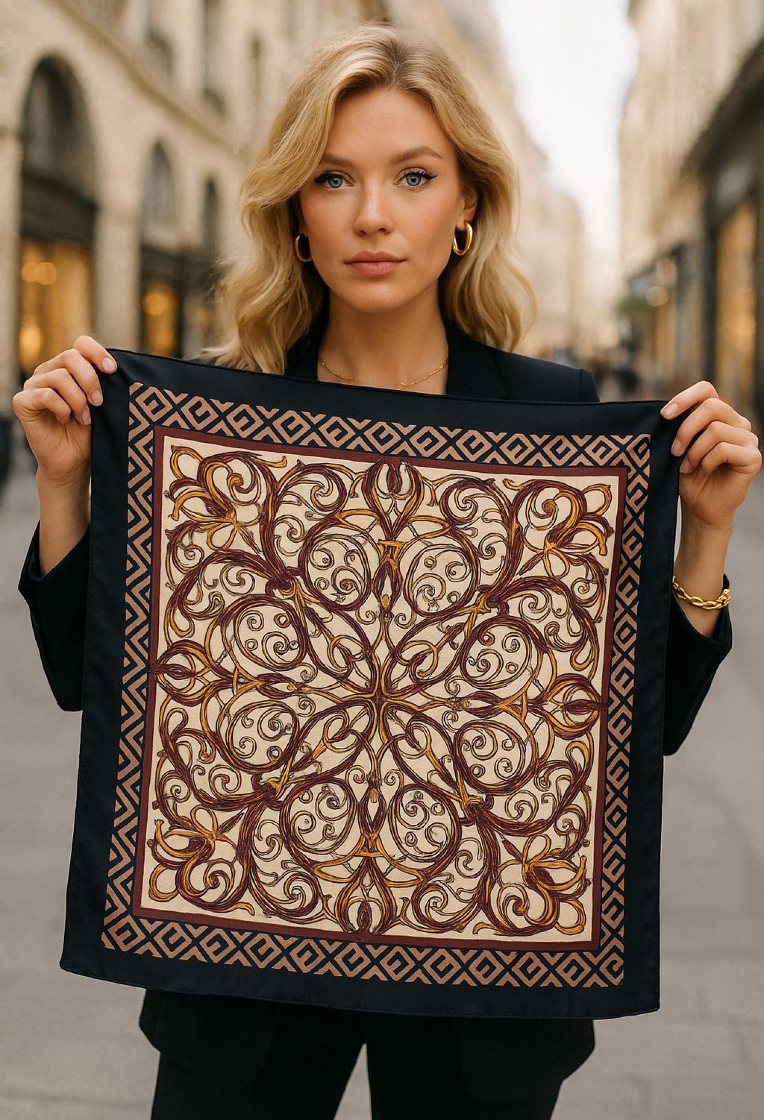 Elegant Black Shawl With Geometric And Paisley Patterns - Brand: Axesoire - Women & Kids, Baby Clothes Wholesale - TheBS Women