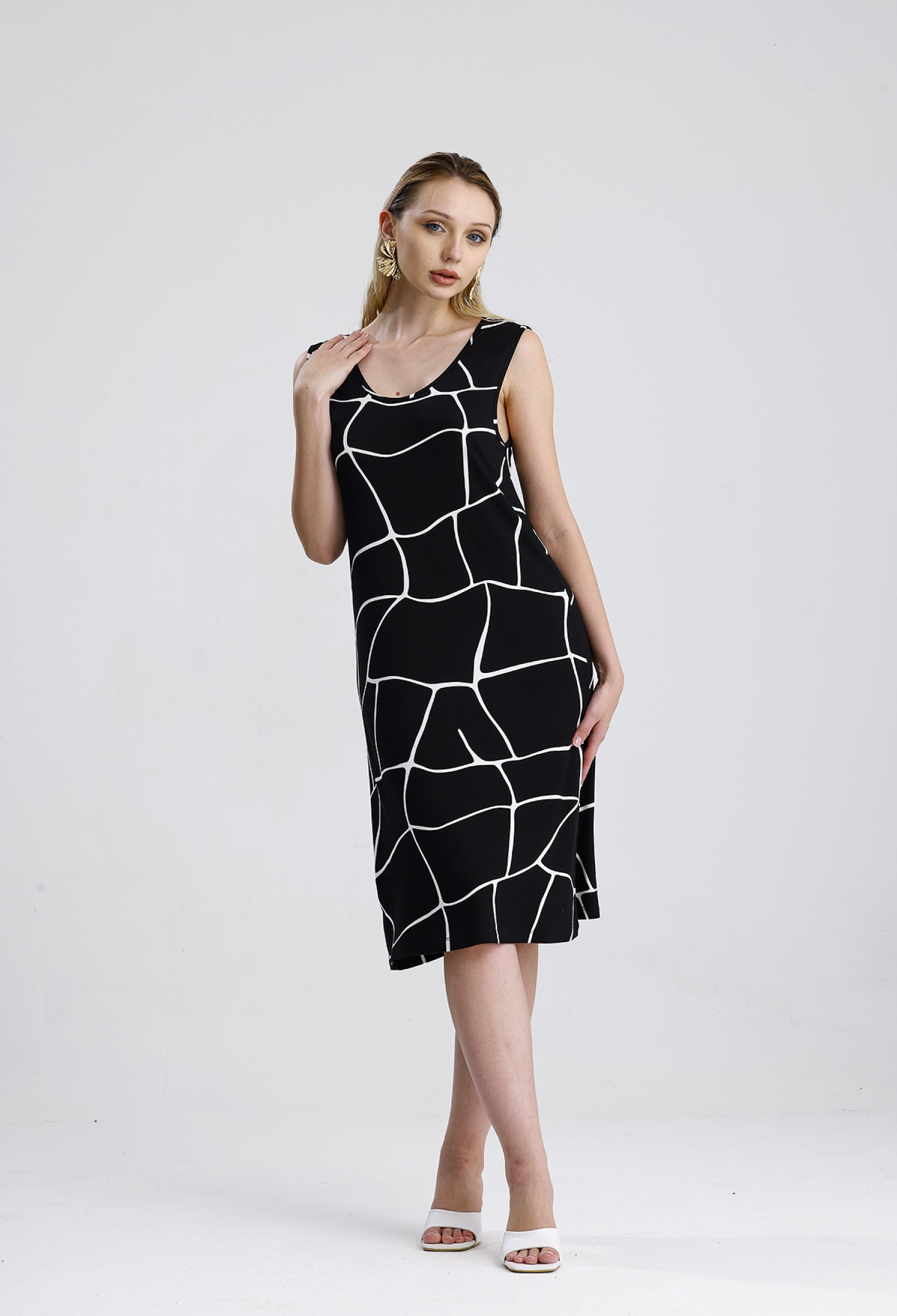 Sleeveless Sheath Dress With Geometric Pattern - Brand: SENSE - Women & Kids, Baby Clothes Wholesale - TheBS Women