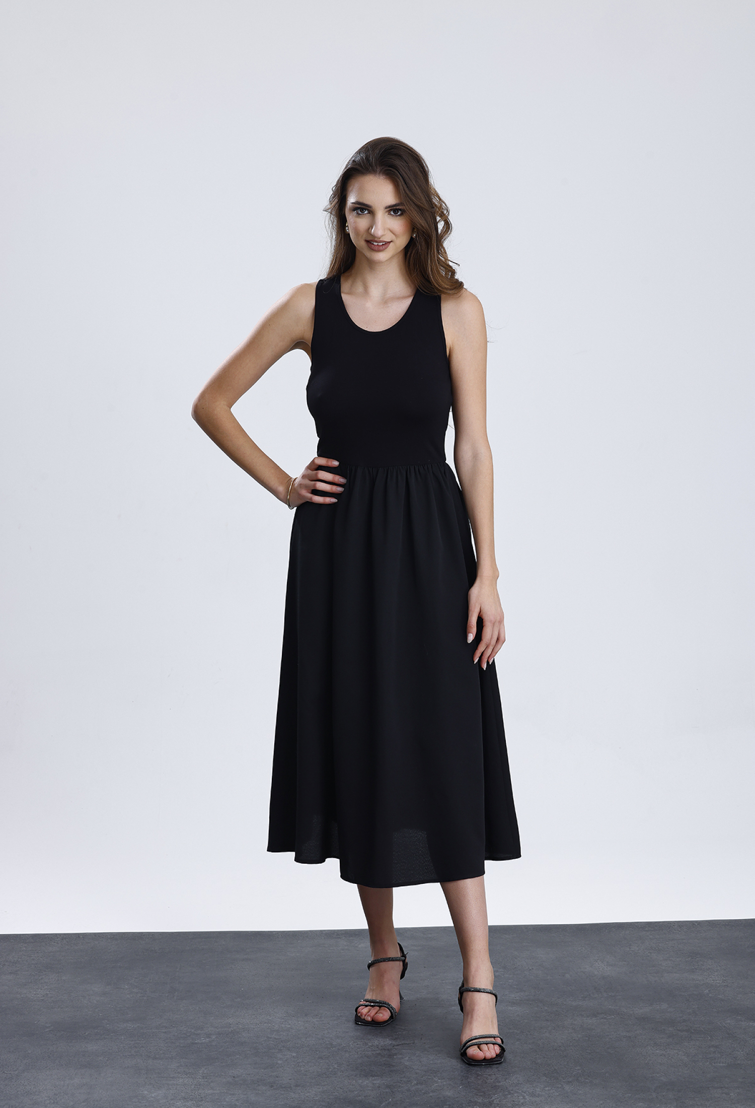 Black A-Line Midi Dress With Cap Sleeves - Brand: SENSE - Women & Kids, Baby Clothes Wholesale - TheBS Women
