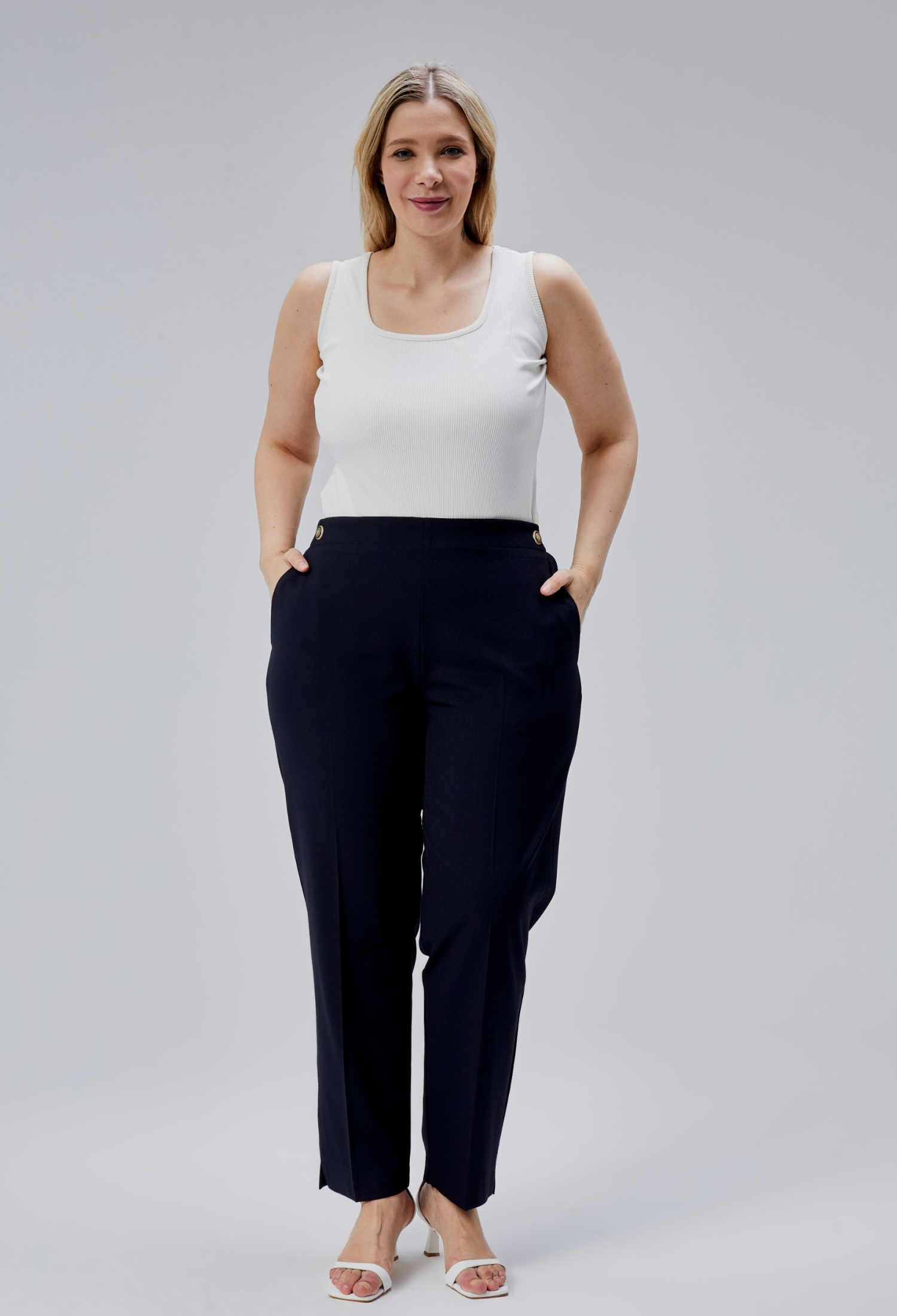 Decorative Buttoned Back Waist Elastic Plus Size Pants - Brand: Ouz Fashion - Women & Kids, Baby Clothes Wholesale - TheBS Women