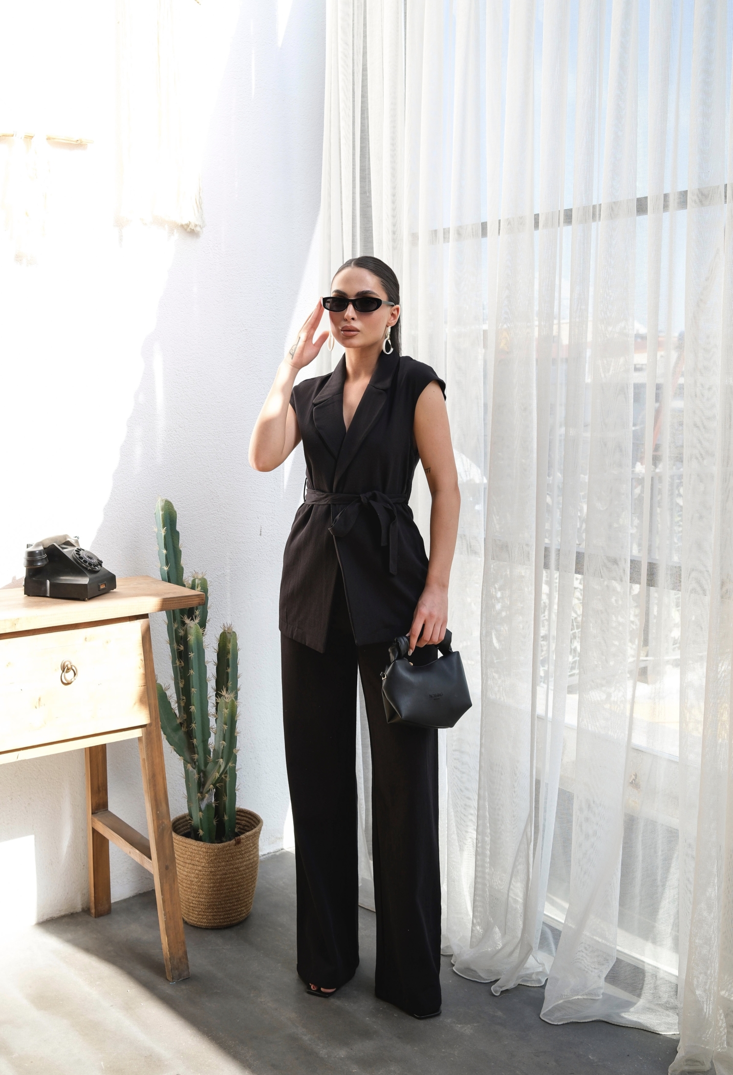 Linen Belted Vest And Pants Double Suit - Brand: Ouz Fashion - Women & Kids, Baby Clothes Wholesale - TheBS Women