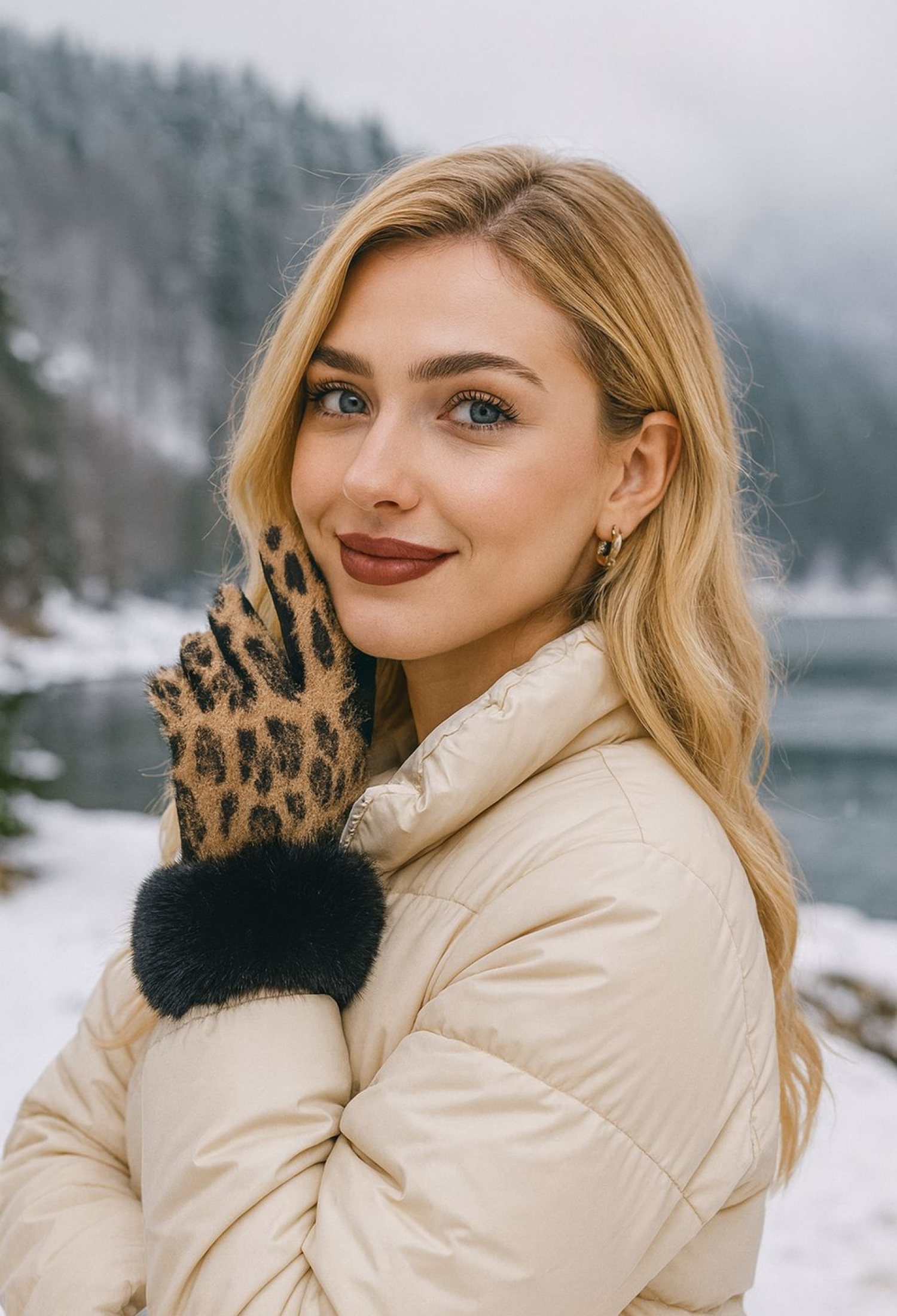 Leopard Pattern Gloves With Ankle Fur - Mink - Brand: Axesoire - Women & Kids, Baby Clothes Wholesale - TheBS Women