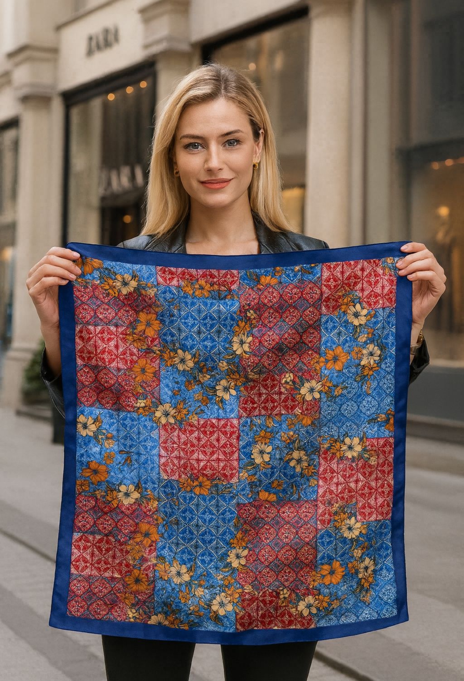 Ethnic Blue Shawl With Floral Patchwork Design - Brand: Axesoire - Women & Kids, Baby Clothes Wholesale - TheBS Women