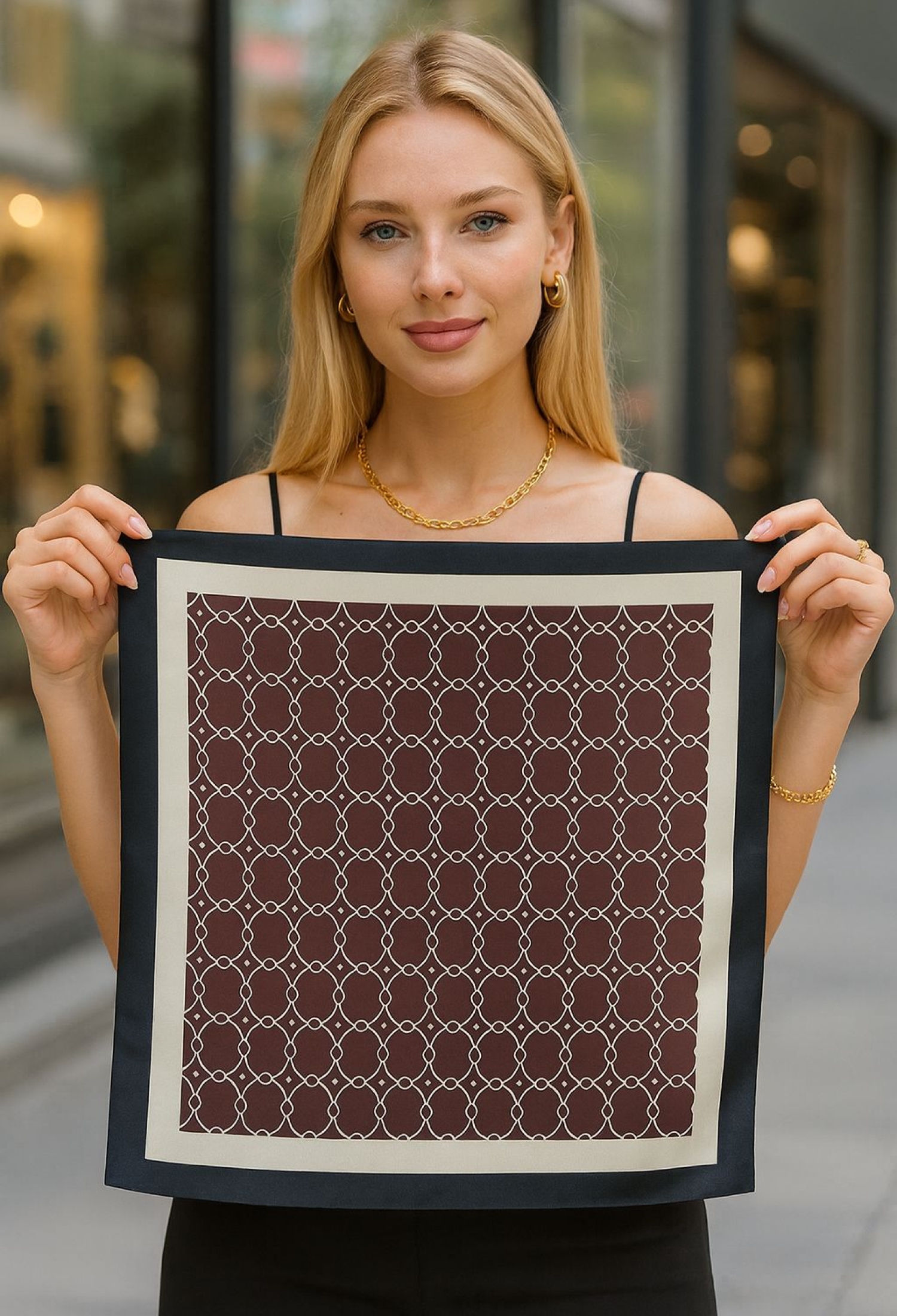 Elegant Brown Shawl With Geometric Patterns - Brand: Axesoire - Women & Kids, Baby Clothes Wholesale - TheBS Women