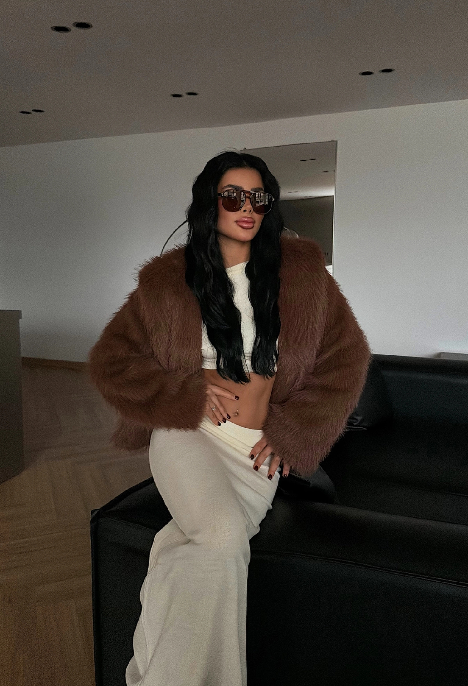 Brown Elegant Glam Sexy Formal Vintage Retro Fur Jacket - Brand: EYYO ATELIER - Women & Kids, Baby Clothes Wholesale - TheBS Women