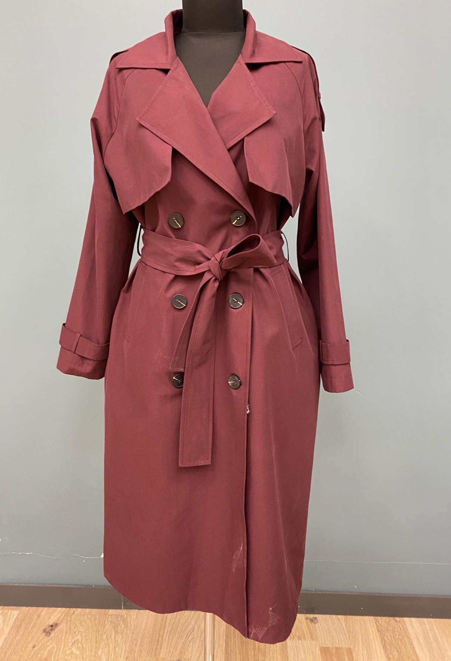 Claret Red Trenchcoat Elegant Single-Breasted Wrapover - Brand: SOUL - Women & Kids, Baby Clothes Wholesale - TheBS Women
