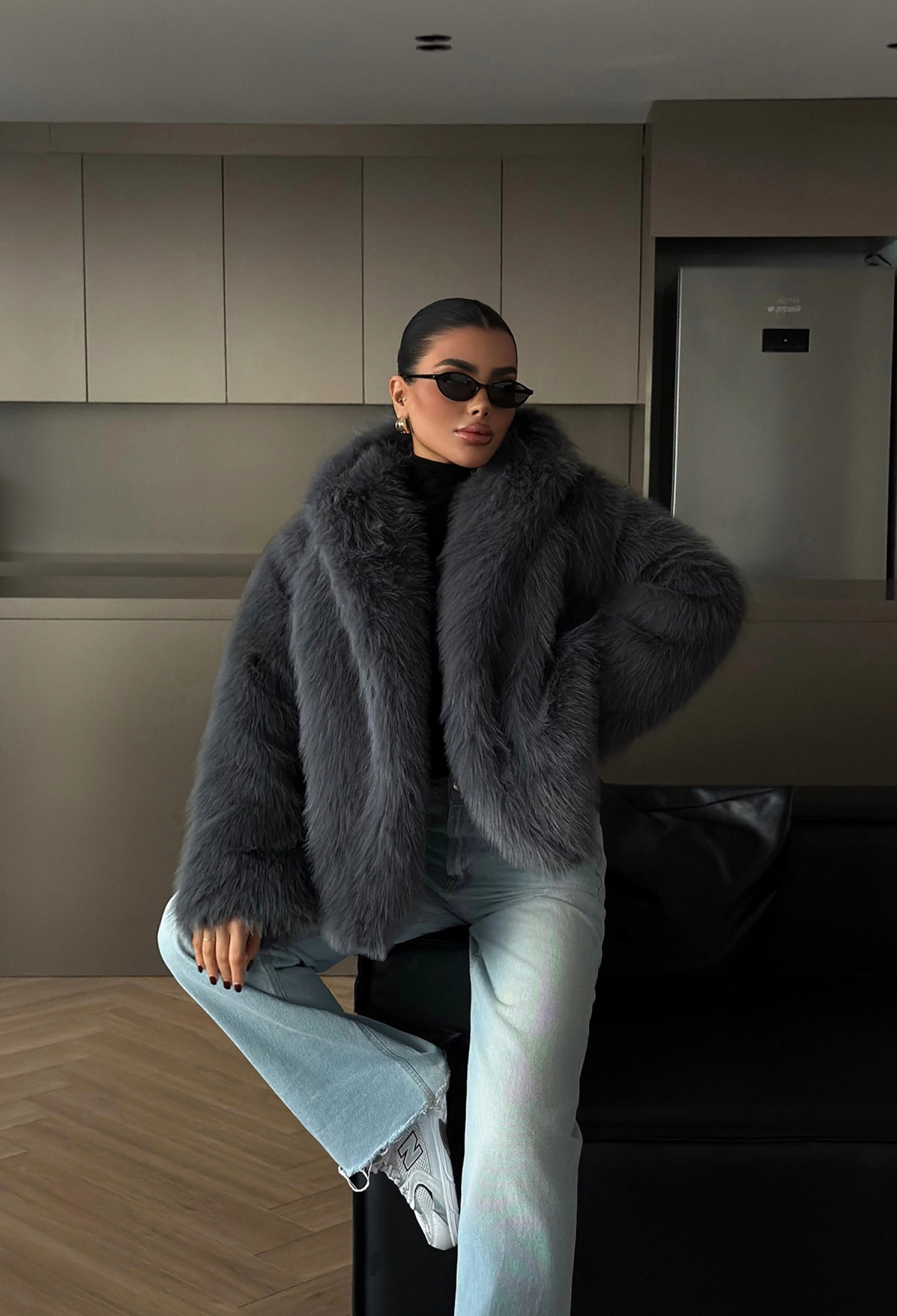 Grey Fur Oversized Fit Jacket - Brand: EYYO ATELIER - Women & Kids, Baby Clothes Wholesale - TheBS Women