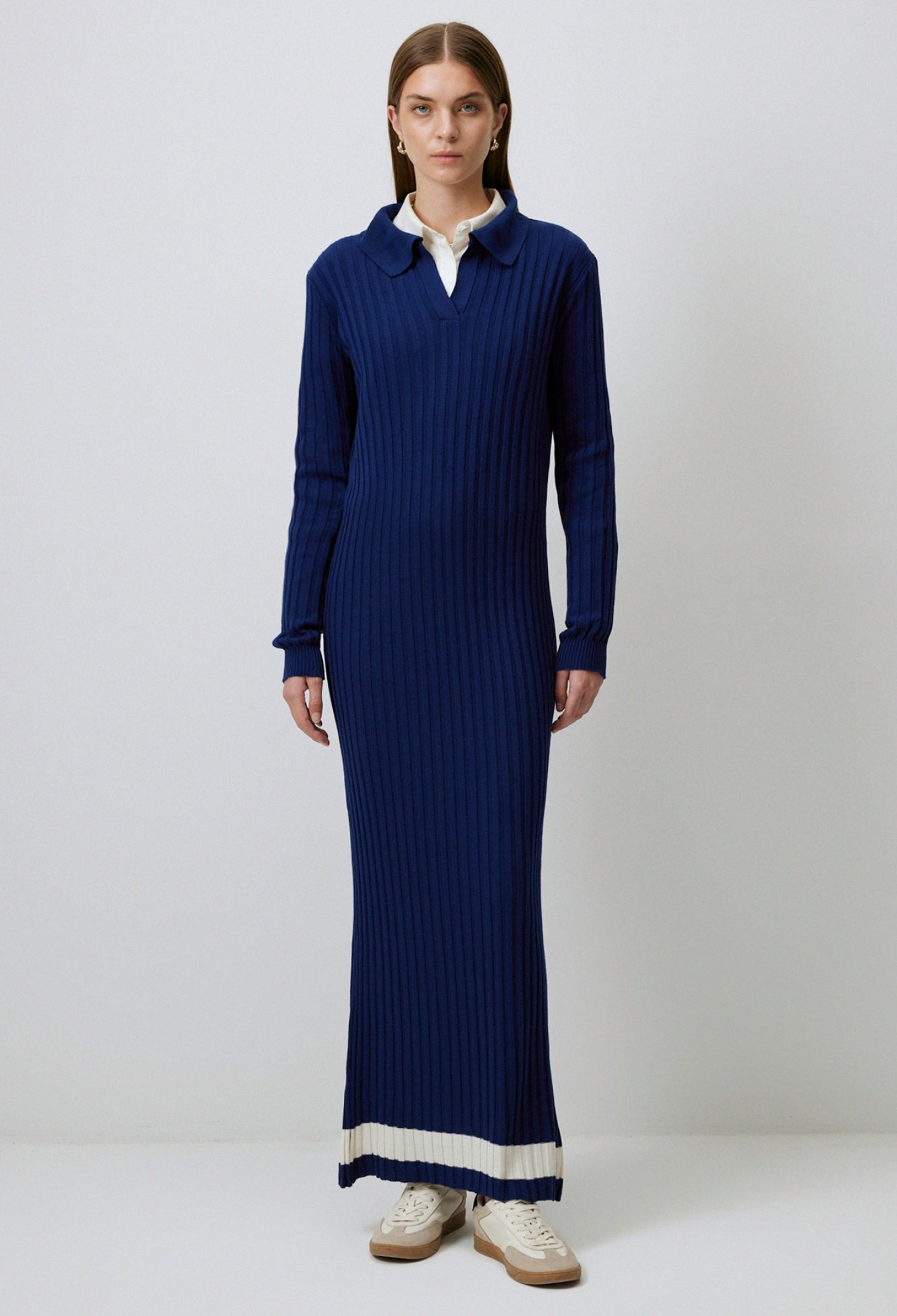 Navy Blue Sweater Maxi Dress With Notched Neck - Brand: Touche Prive - Women & Kids, Baby Clothes Wholesale - TheBS Women