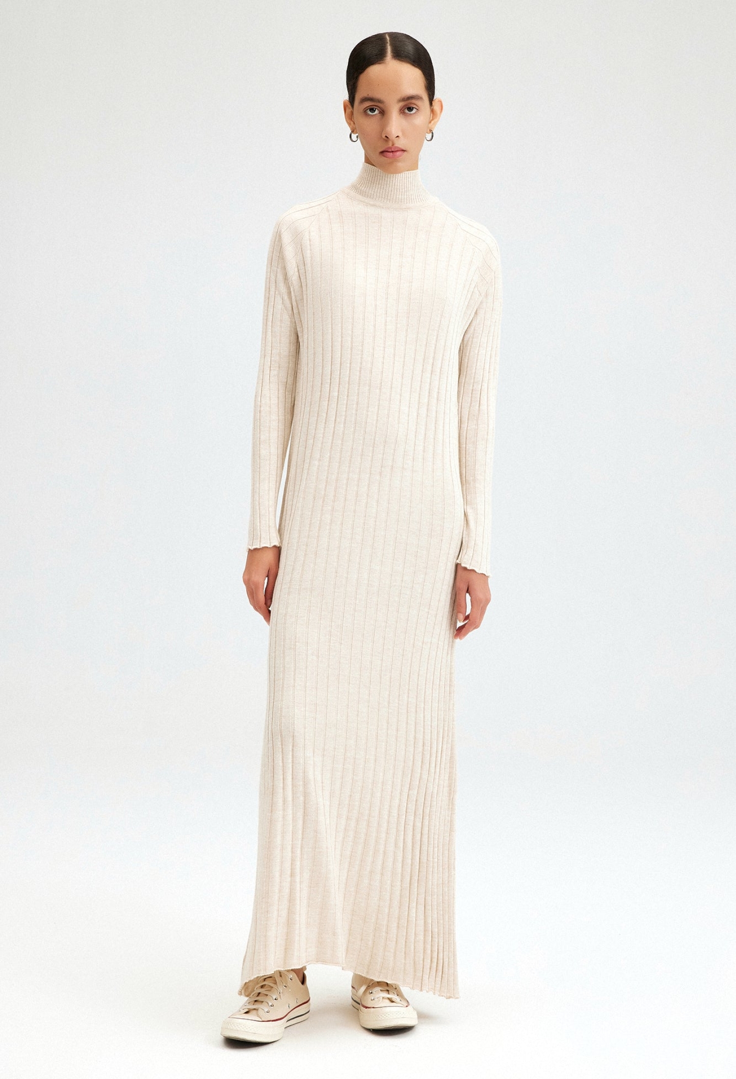 Beige Striped Sweater Maxi Dress With Turtle Neck - Brand: Touche Prive - Women & Kids, Baby Clothes Wholesale - TheBS Women