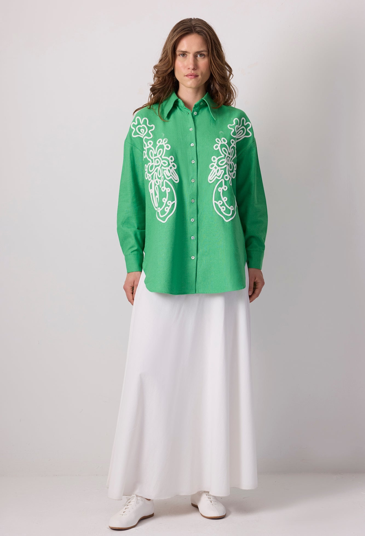 Buttoned Polo Neck Oversized Long Sleeve Shirt - Brand: Touche Prive - Women & Kids, Baby Clothes Wholesale - TheBS Women