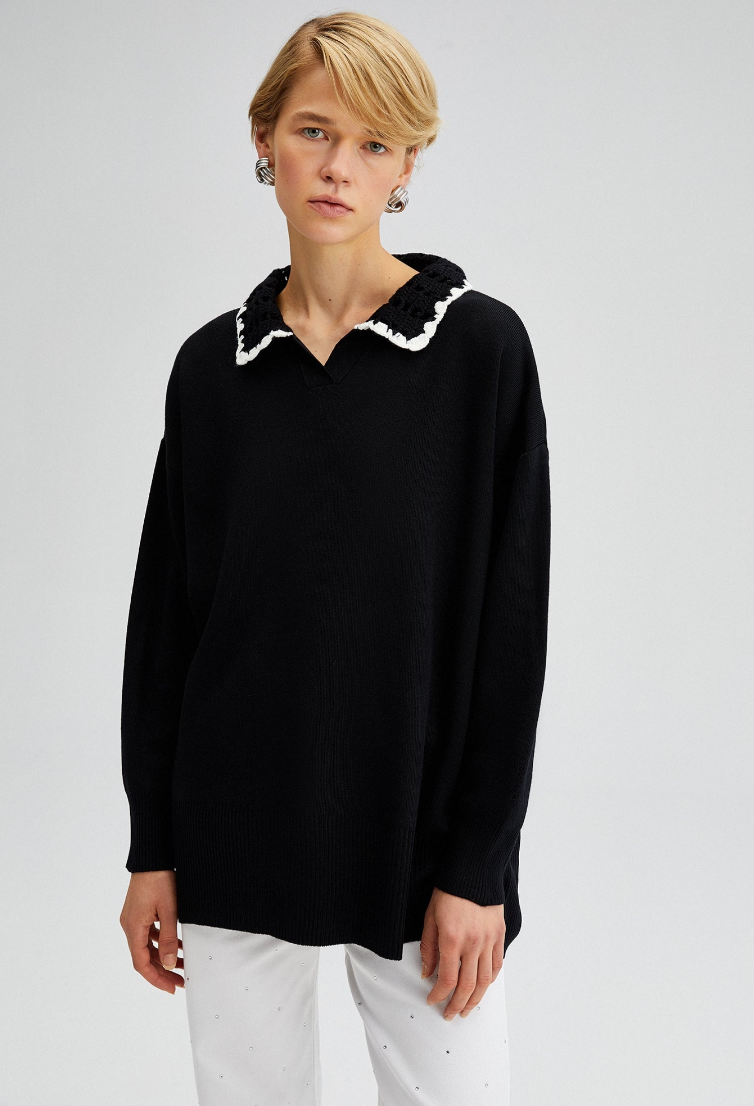 Oversized Fit Sweater With Notched Neck - Brand: Touche Prive - Women & Kids, Baby Clothes Wholesale - TheBS Women