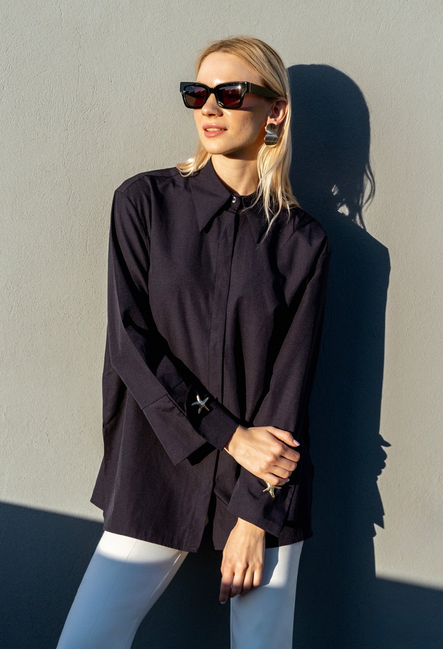 Black Shirt With Polo Neck And Buttoned Closure - Brand: Touche Prive - Women & Kids, Baby Clothes Wholesale - TheBS Women