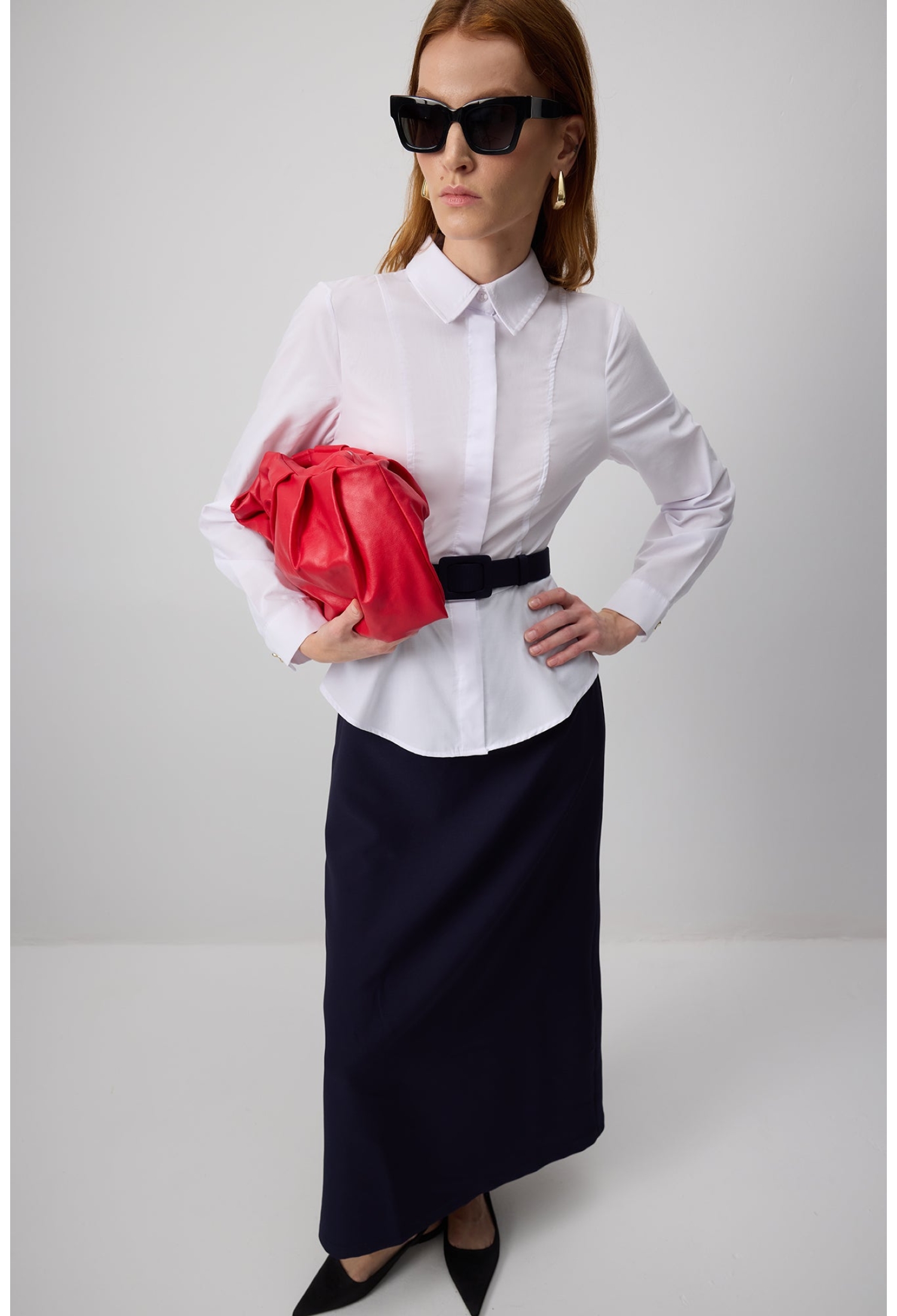 White Formal Elegant Floor Length Shirt Dress - Brand: Touche Prive - Women & Kids, Baby Clothes Wholesale - TheBS Women