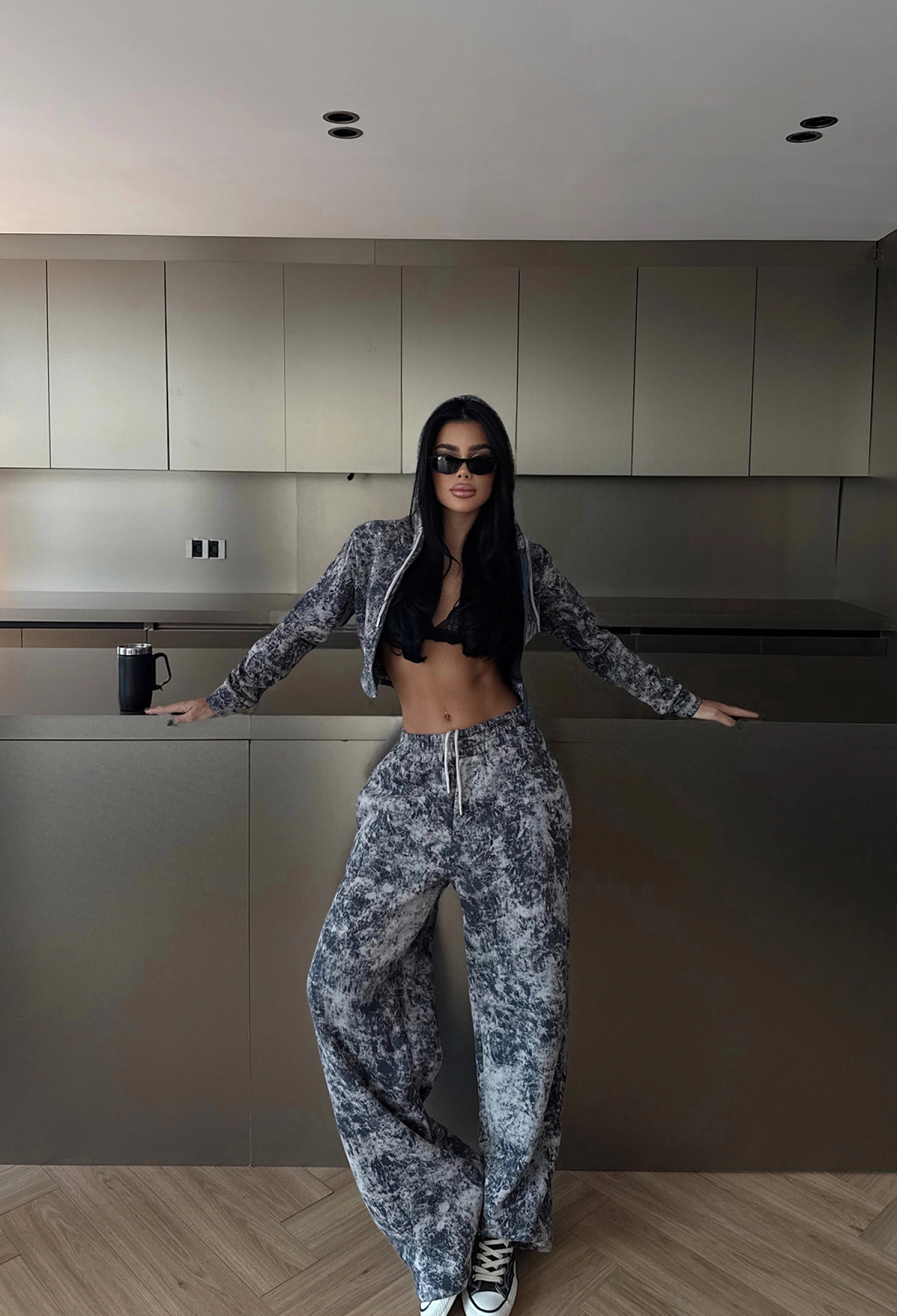 Black Marble Zip Up Jogger Tracksuit - Brand: EYYO ATELIER - Women & Kids, Baby Clothes Wholesale - TheBS Women