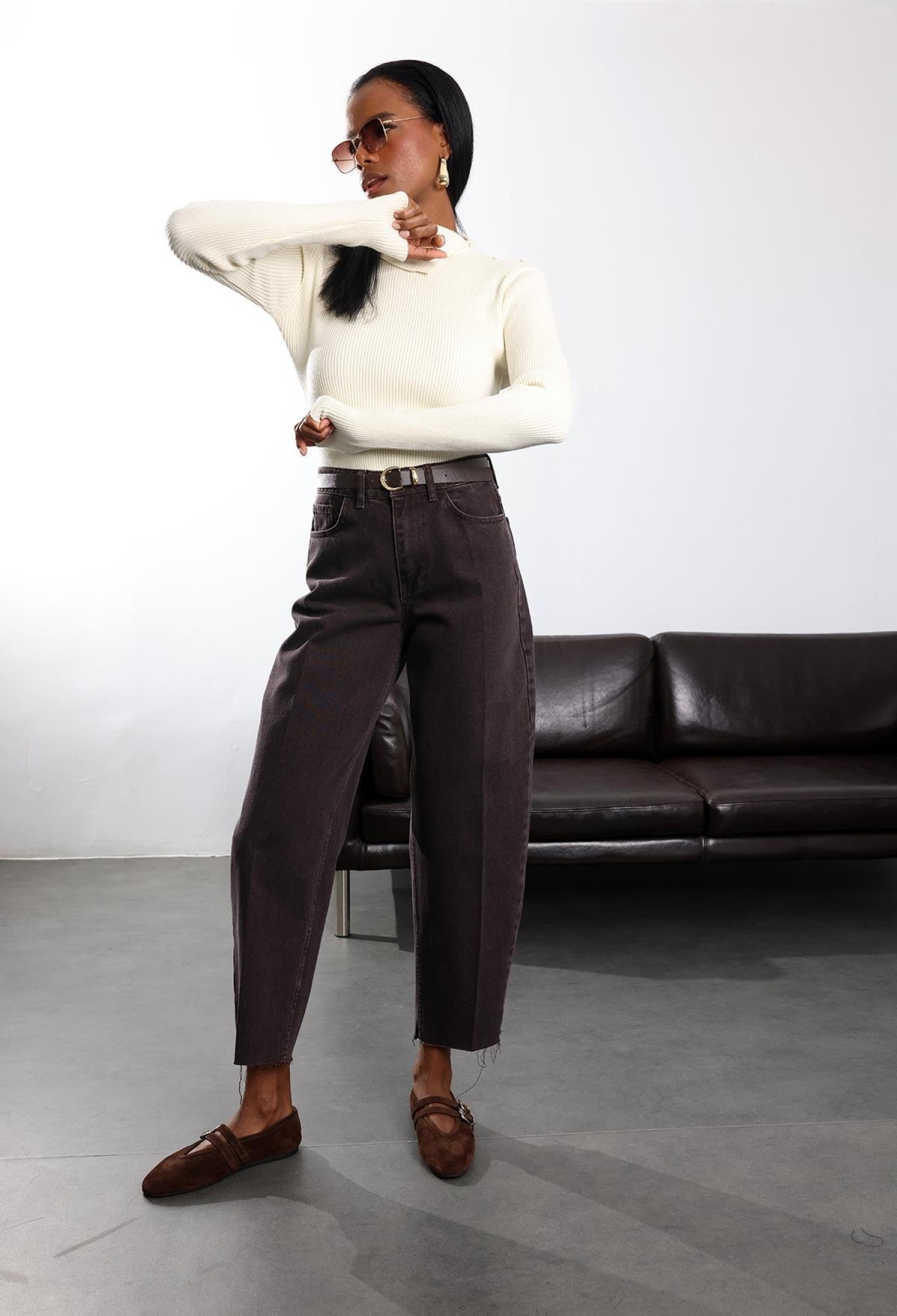 Brown Mom Pants High Waist Cropped Straight Leg - Brand: Cream Rouge - Women & Kids, Baby Clothes Wholesale - TheBS Women