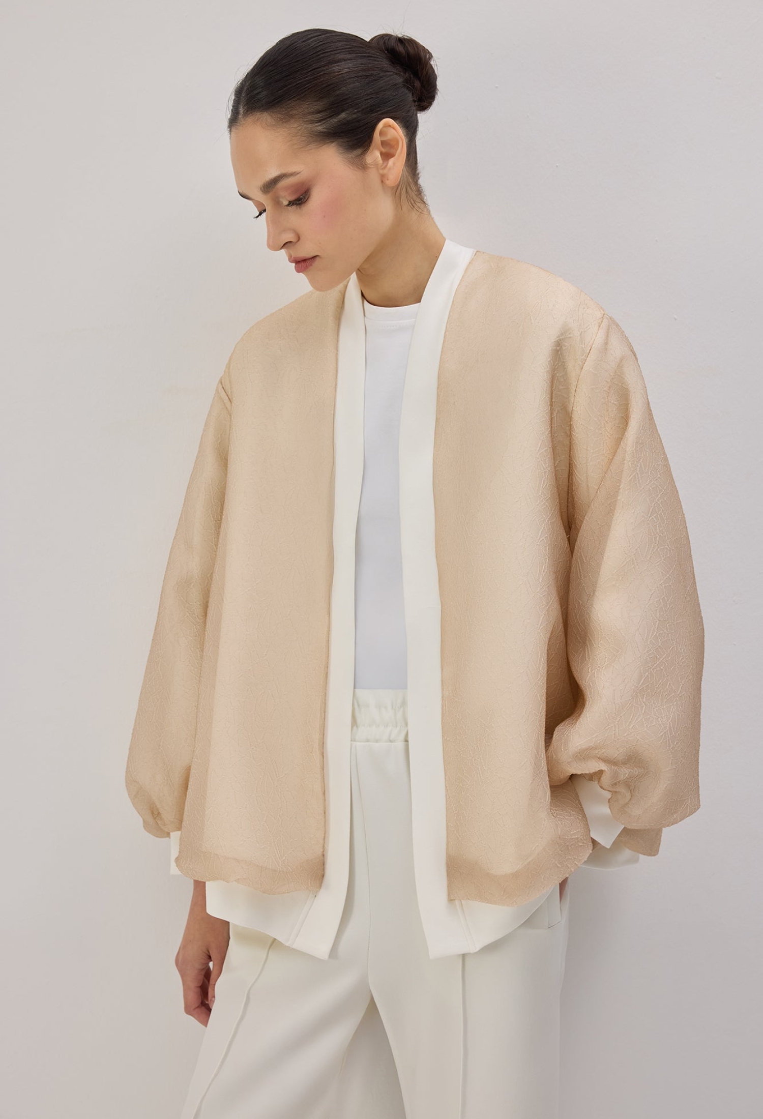 Beige Wrapover Jacket With Band Collar - Brand: Touche Prive - Women & Kids, Baby Clothes Wholesale - TheBS Women