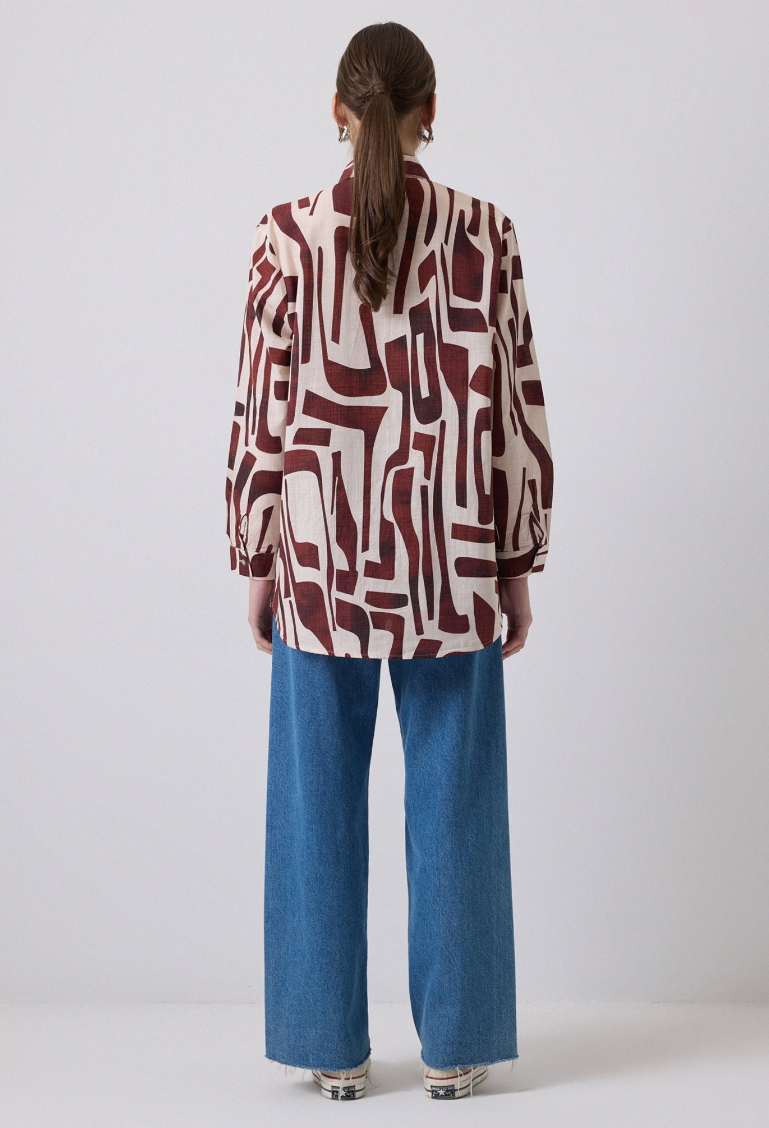 Brown Geometric Pattern Buttoned Long Sleeve Shirt - Brand: Touche Prive - Women & Kids, Baby Clothes Wholesale - TheBS Women