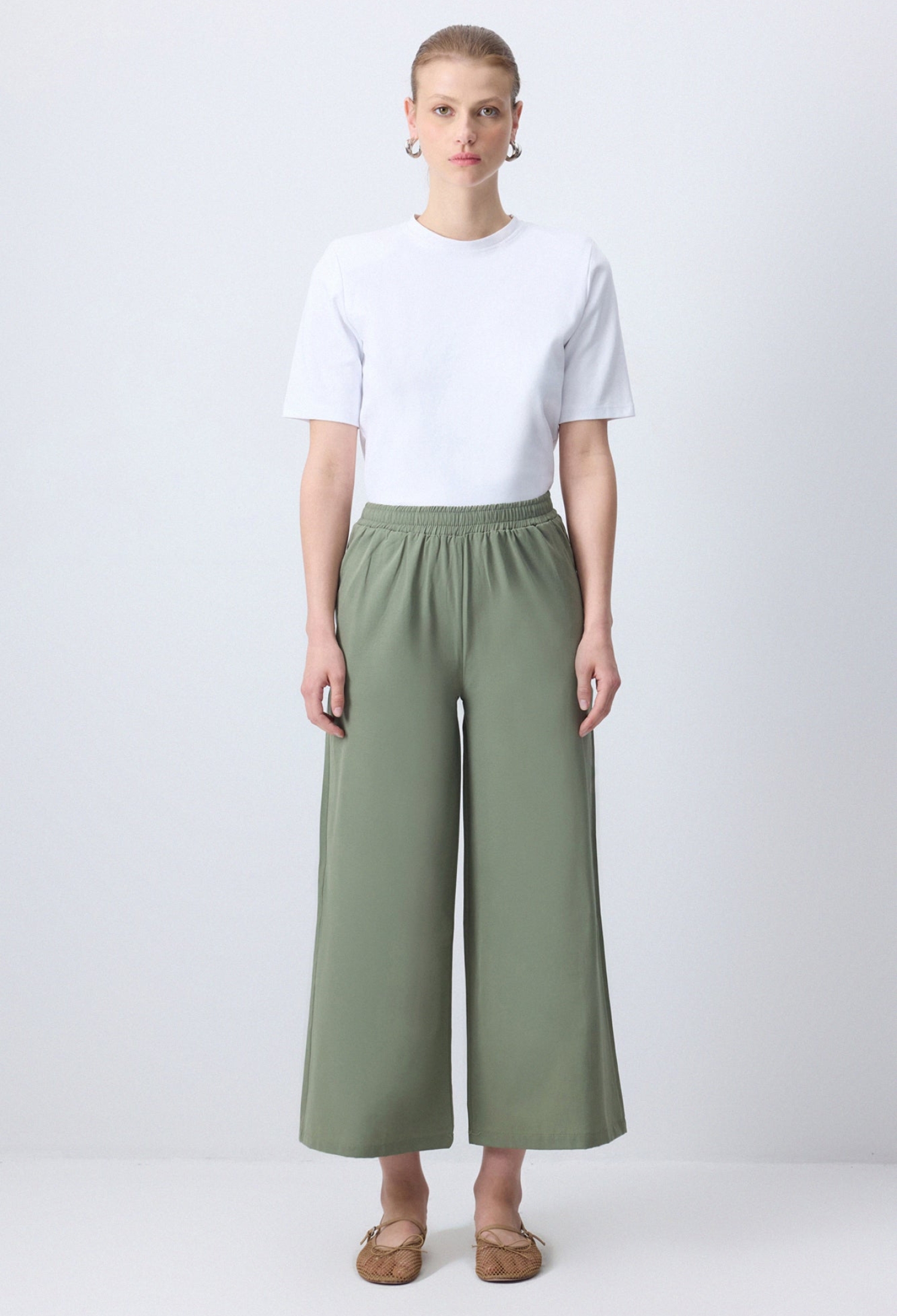 Green Modest Casual Palazzo Pants Cropped Mid Waist - Brand: Touche Prive - Women & Kids, Baby Clothes Wholesale - TheBS Women