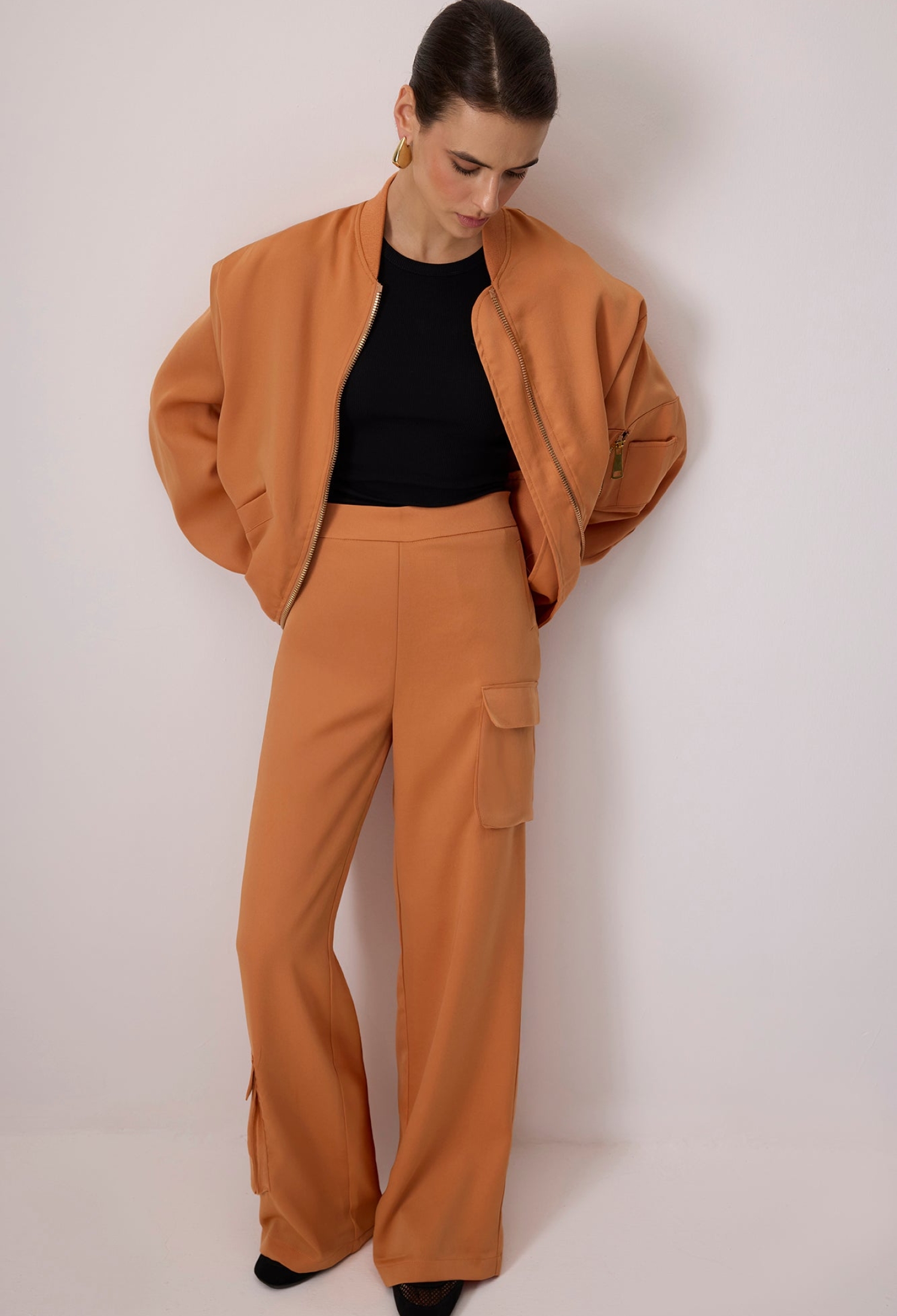 Orange Cargo Pants High Waist Wide Leg Pull On - Brand: Touche Prive - Women & Kids, Baby Clothes Wholesale - TheBS Women