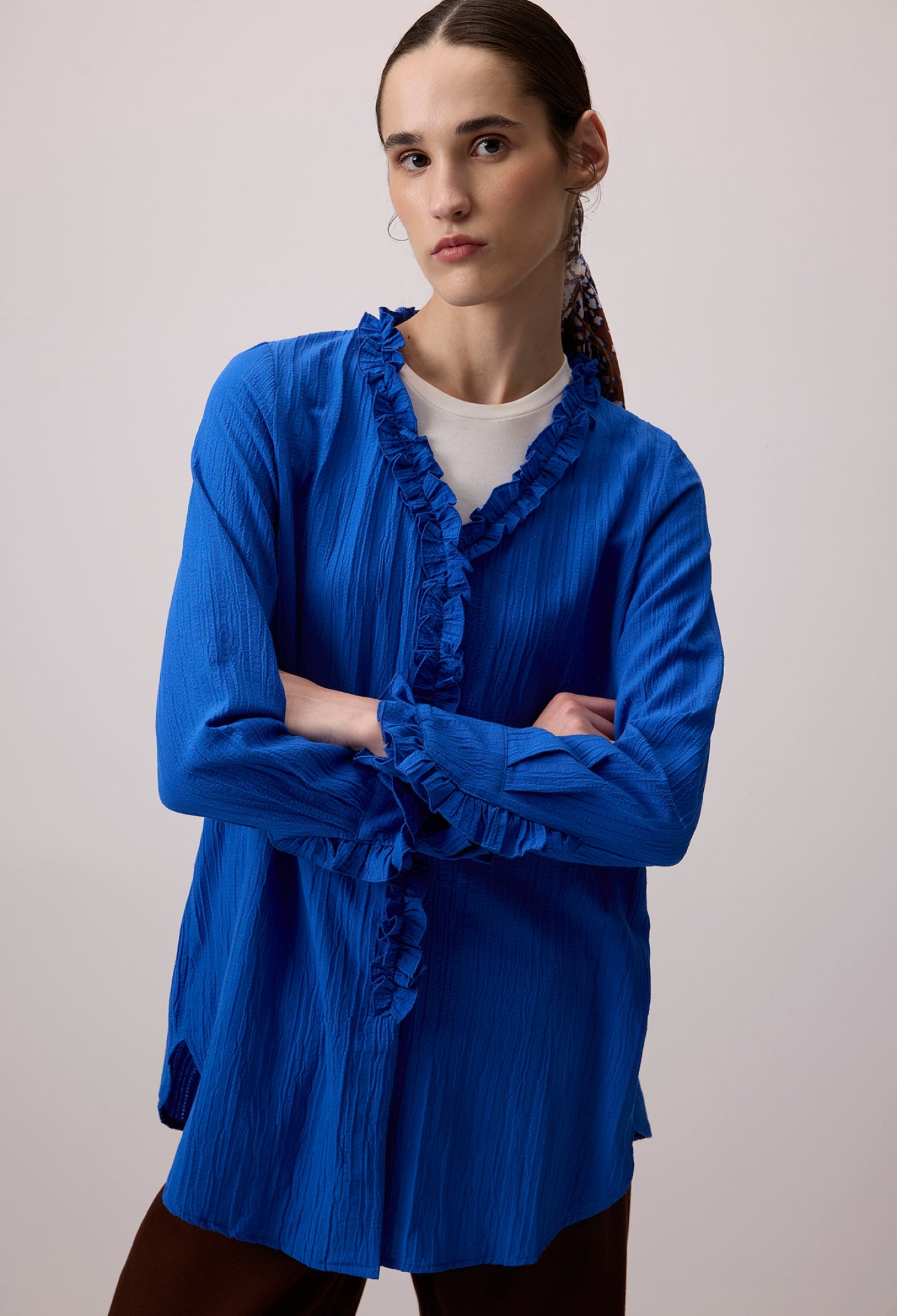 Blue Elegant Casual Vintage Formal Shirt - Brand: Touche Prive - Women & Kids, Baby Clothes Wholesale - TheBS Women