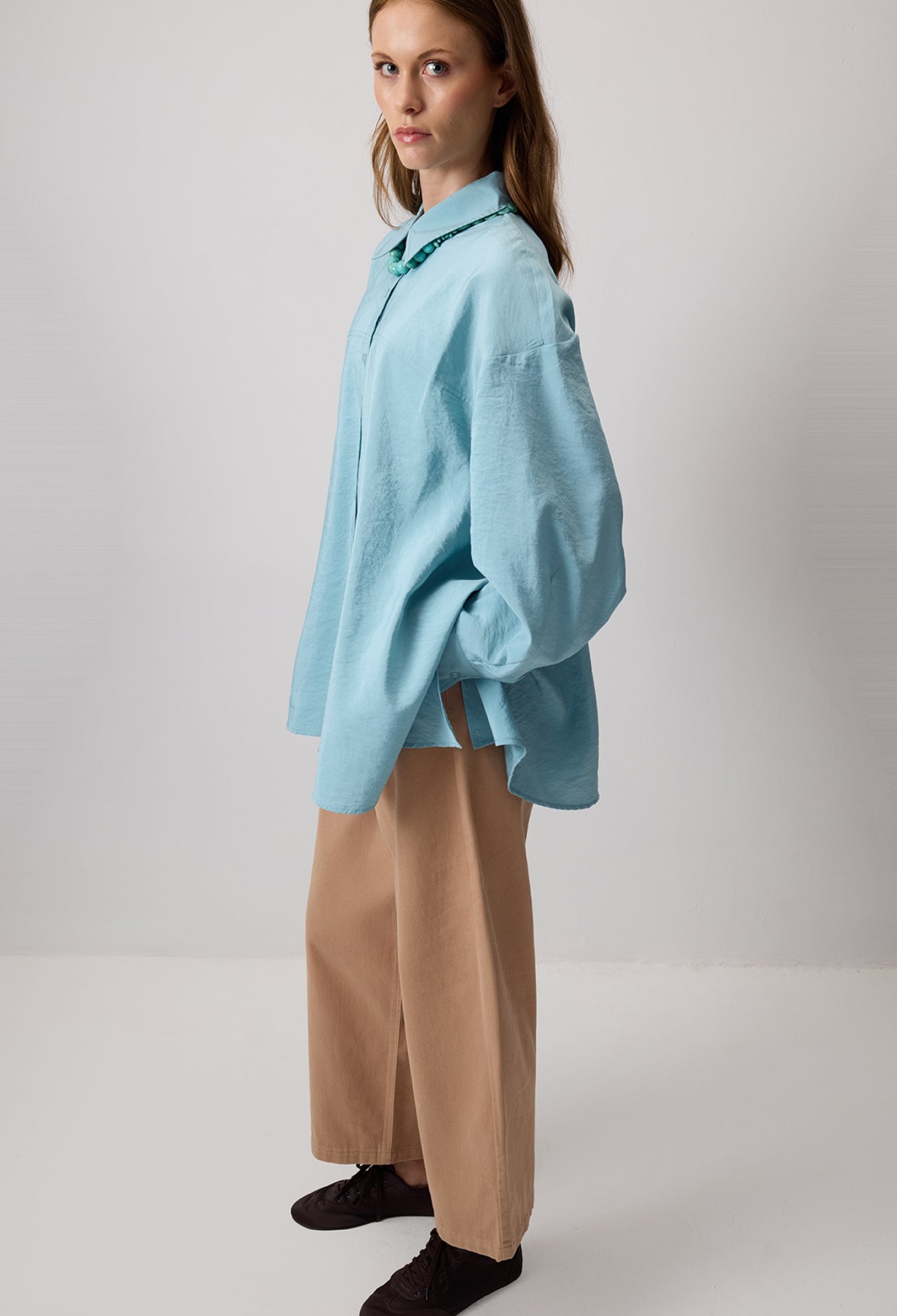 Blue Polo Neck Oversized Fit Shirt - Brand: Touche Prive - Women & Kids, Baby Clothes Wholesale - TheBS Women