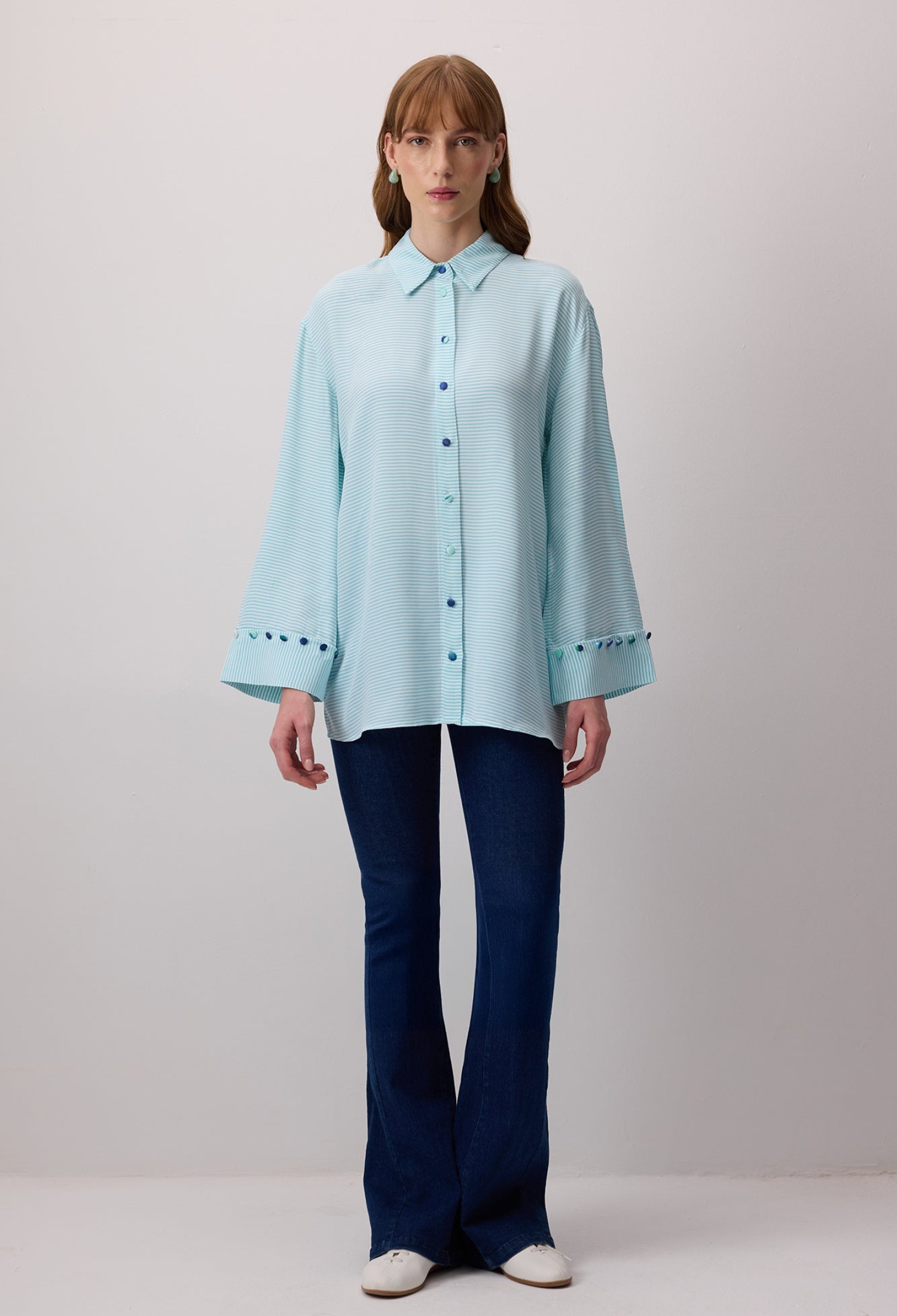 Blue Striped Oversized Fit Polo Neck Shirt - Brand: Touche Prive - Women & Kids, Baby Clothes Wholesale - TheBS Women