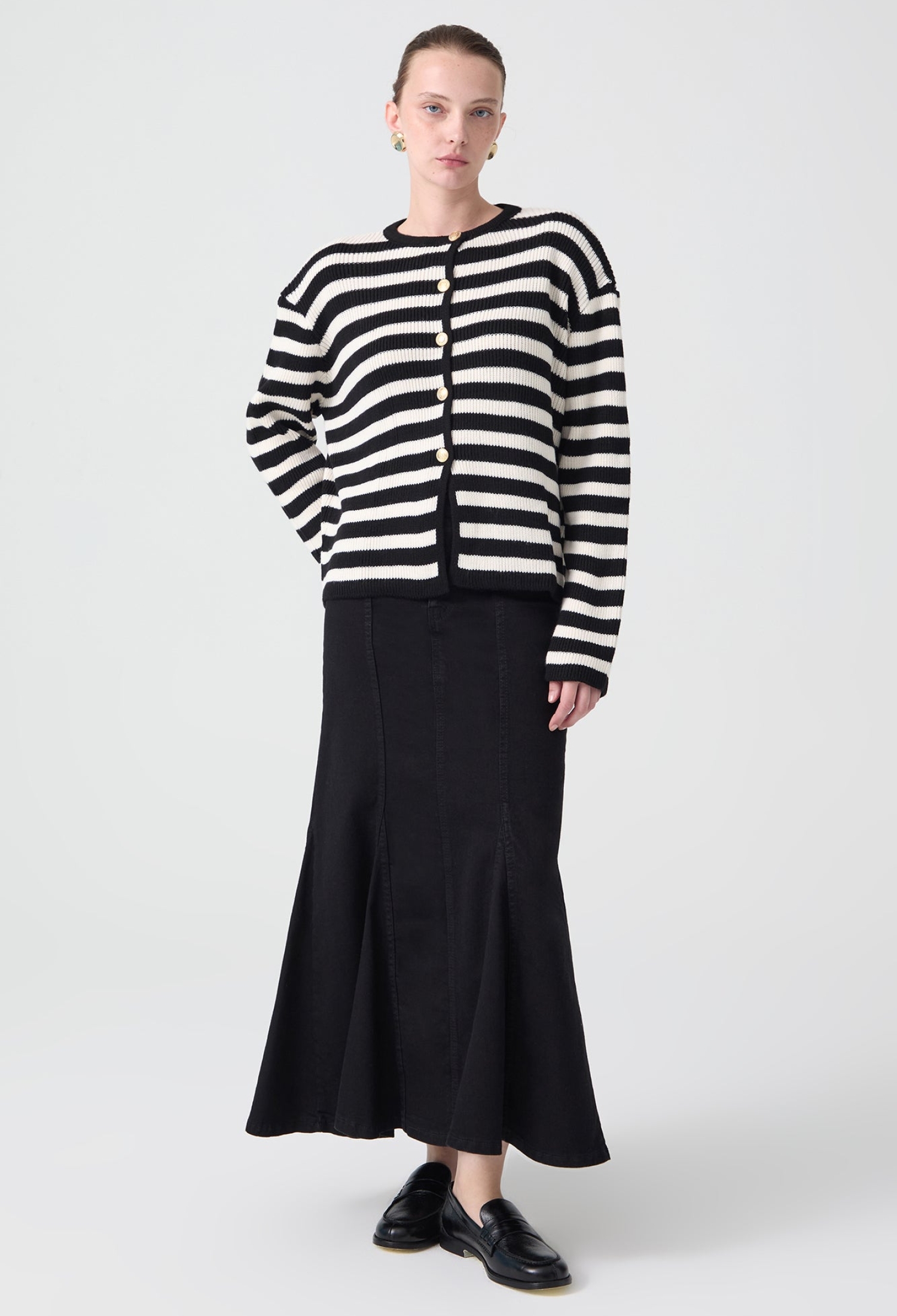 Striped Elegant Cardigan With Puff Sleeves - Brand: Touche Prive - Women & Kids, Baby Clothes Wholesale - TheBS Women