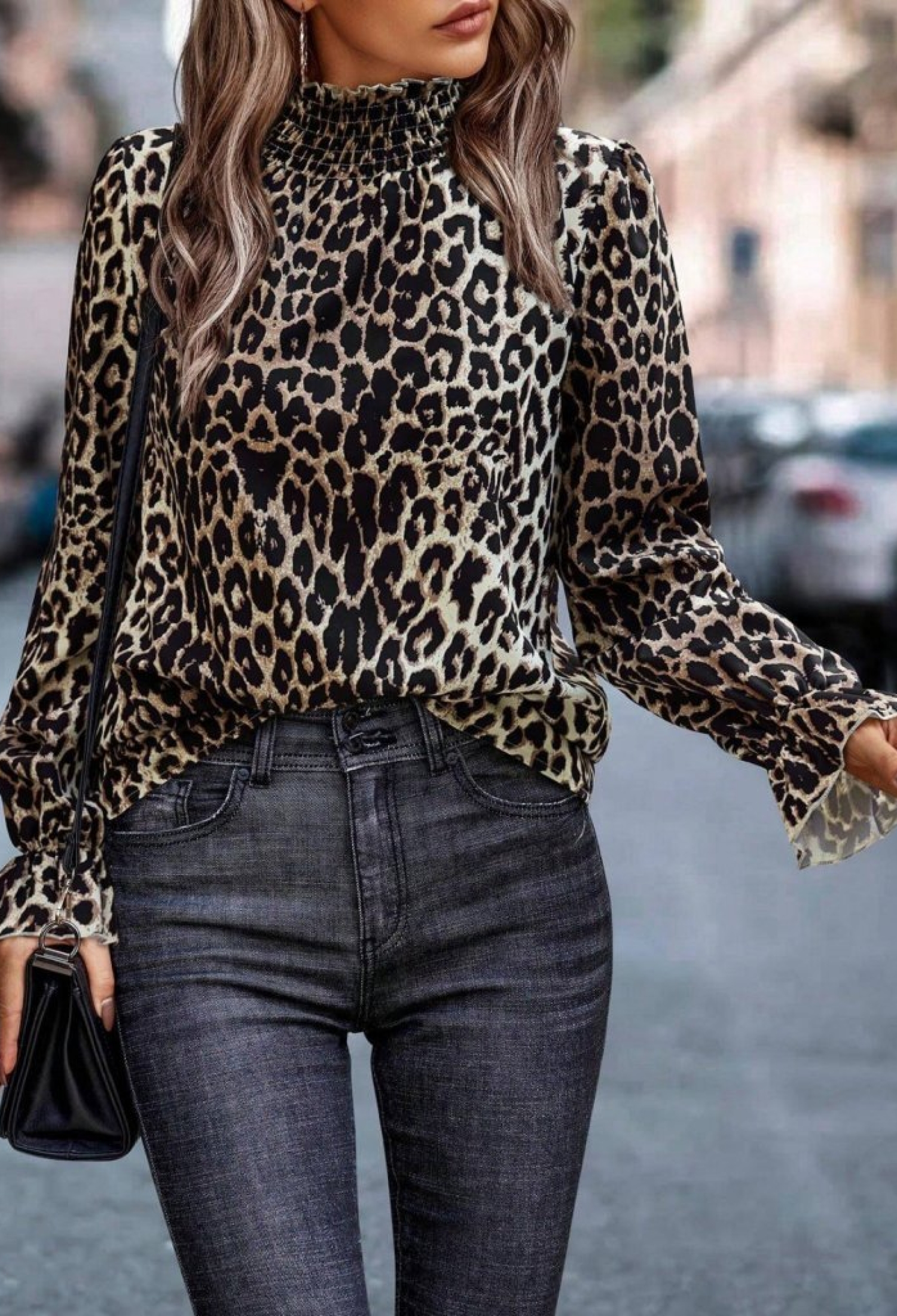 Brown Leopard Print Blouse With Bell Sleeves - Brand: Janes - Women & Kids, Baby Clothes Wholesale - TheBS Women