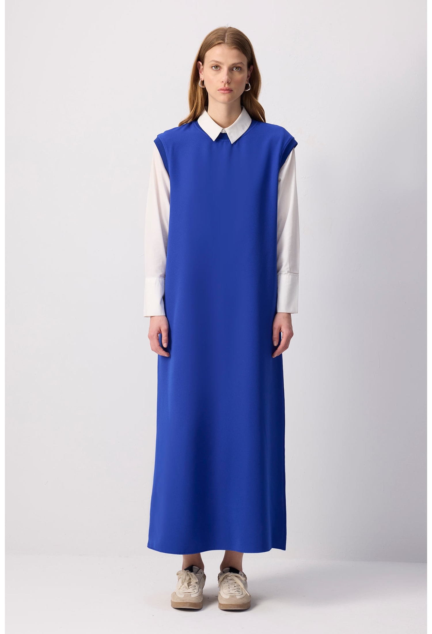 Blue Modest Elegant Shift Dress With Polo Neck - Brand: Touche Prive - Women & Kids, Baby Clothes Wholesale - TheBS Women